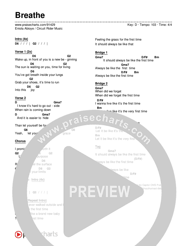 Breathe Chords & Lyrics (Eniola Abioye / Circuit Rider Music)