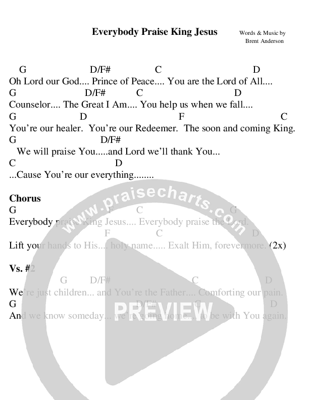 Everybody Praise King Jesus Chord Chart (Brent Anderson)