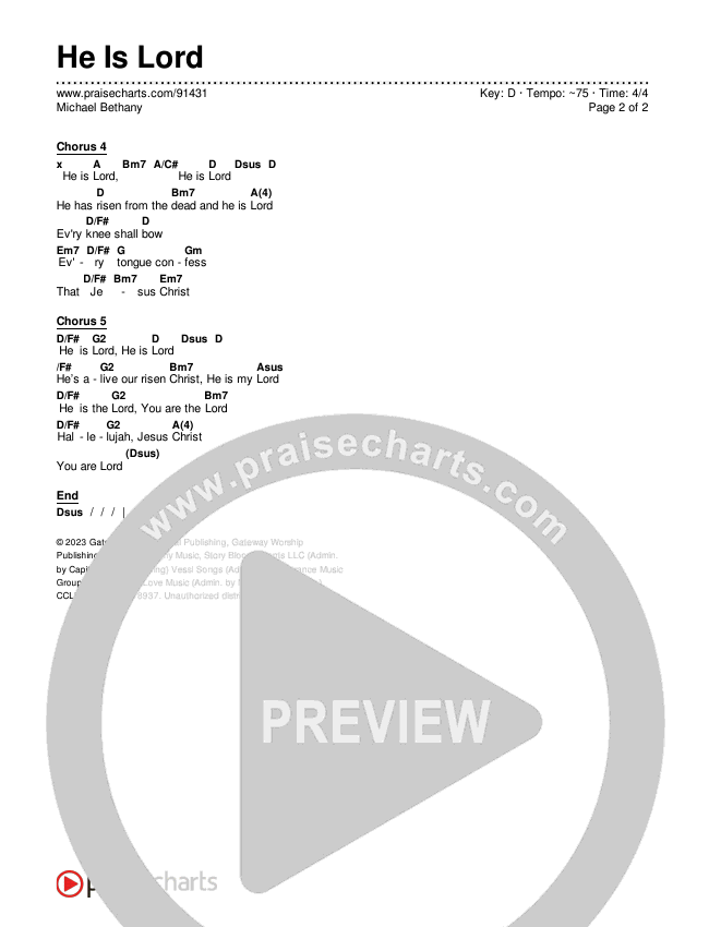 He Is Lord Chords & Lyrics (Michael Bethany)