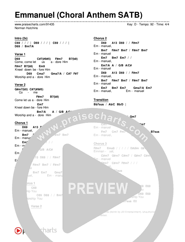 Emmanuel (Choral Anthem SATB) Chords & Lyrics (Norman Hutchins / Arr. Luke Gambill)