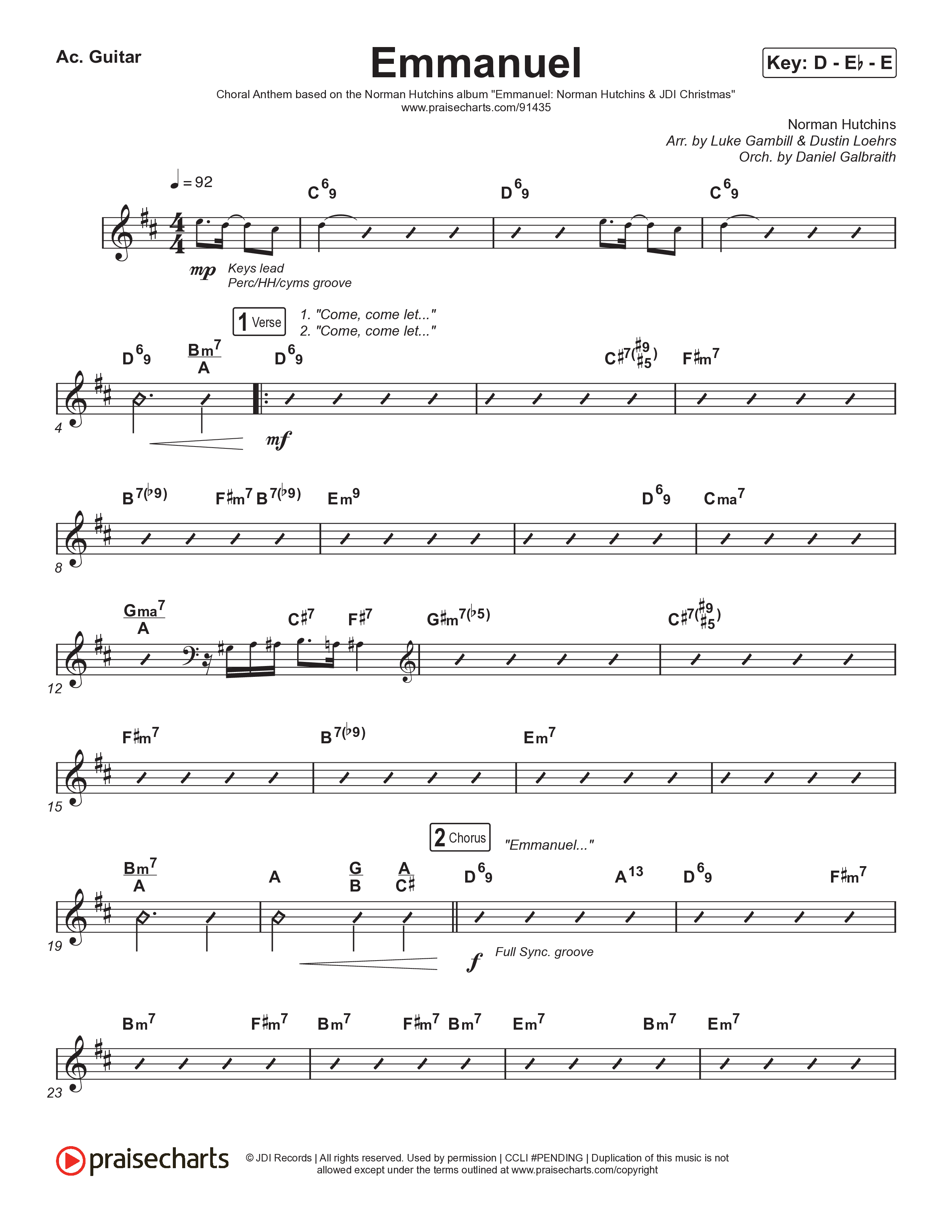 Emmanuel (Choral Anthem SATB) Acoustic Guitar (Norman Hutchins / Arr. Luke Gambill)