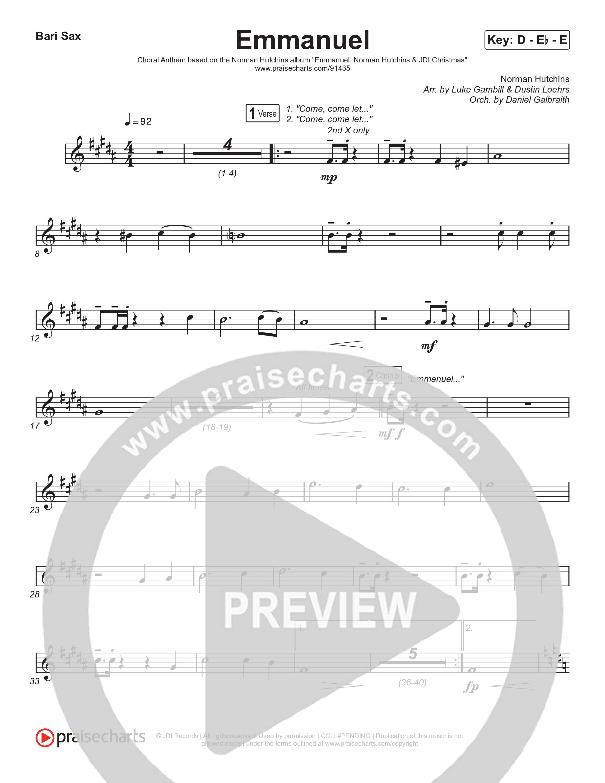 Emmanuel (Choral Anthem SATB) Bari Sax (Norman Hutchins / Arr. Luke Gambill)