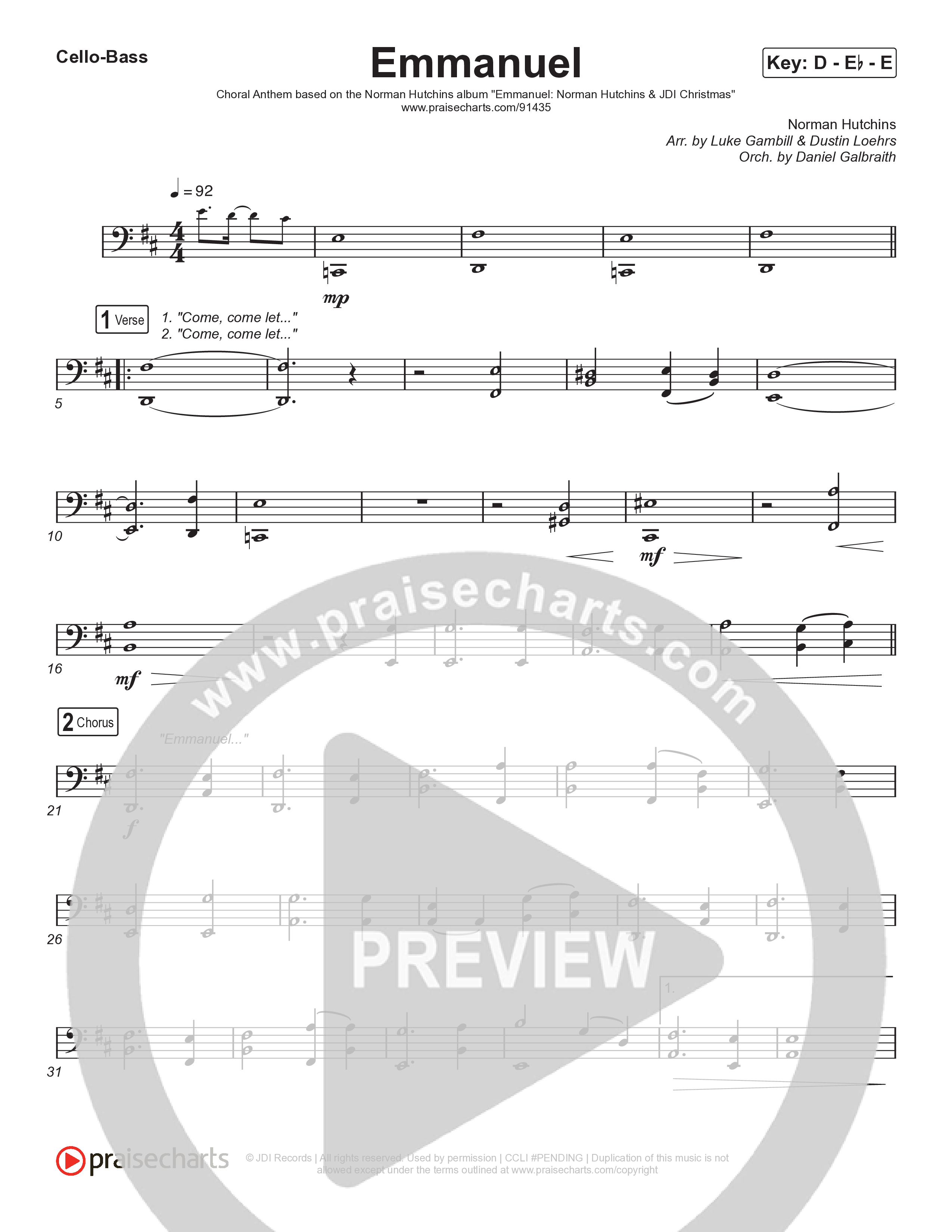 Emmanuel (Choral Anthem SATB) Cello/Bass (Norman Hutchins / Arr. Luke Gambill)