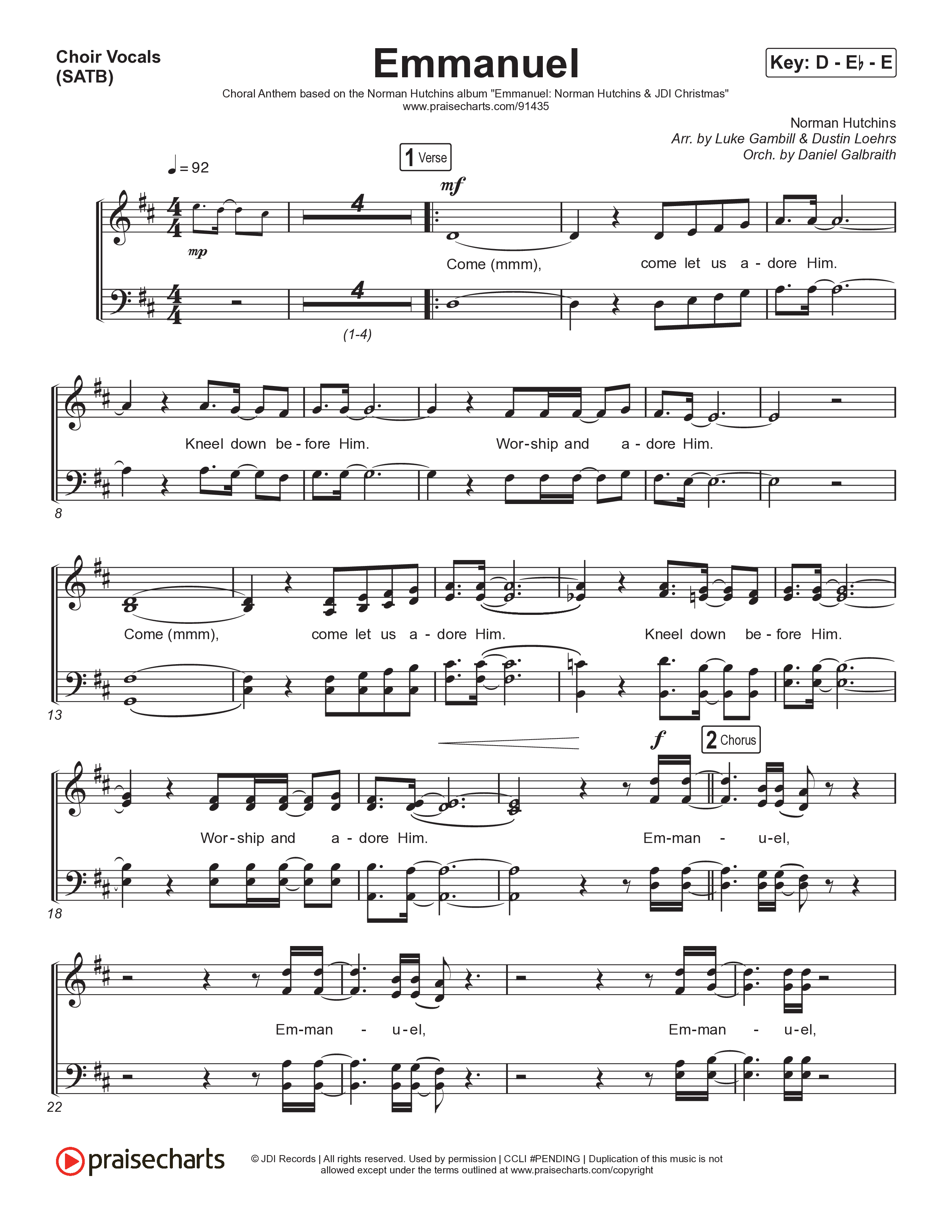 Emmanuel (Choral Anthem SATB) Choir Sheet (SATB) (Norman Hutchins / Arr. Luke Gambill)