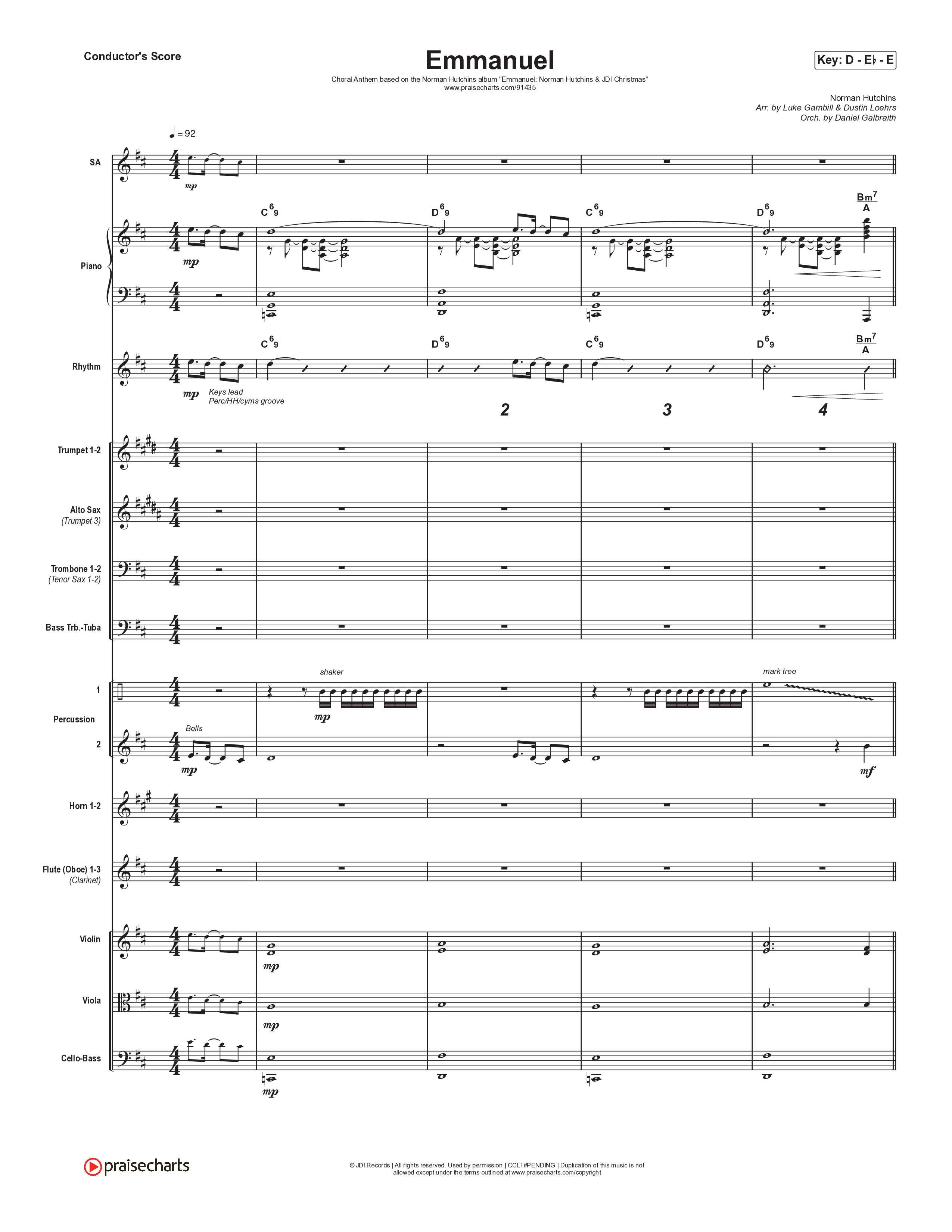 Emmanuel (Choral Anthem SATB) Orchestration (Norman Hutchins / Arr. Luke Gambill)