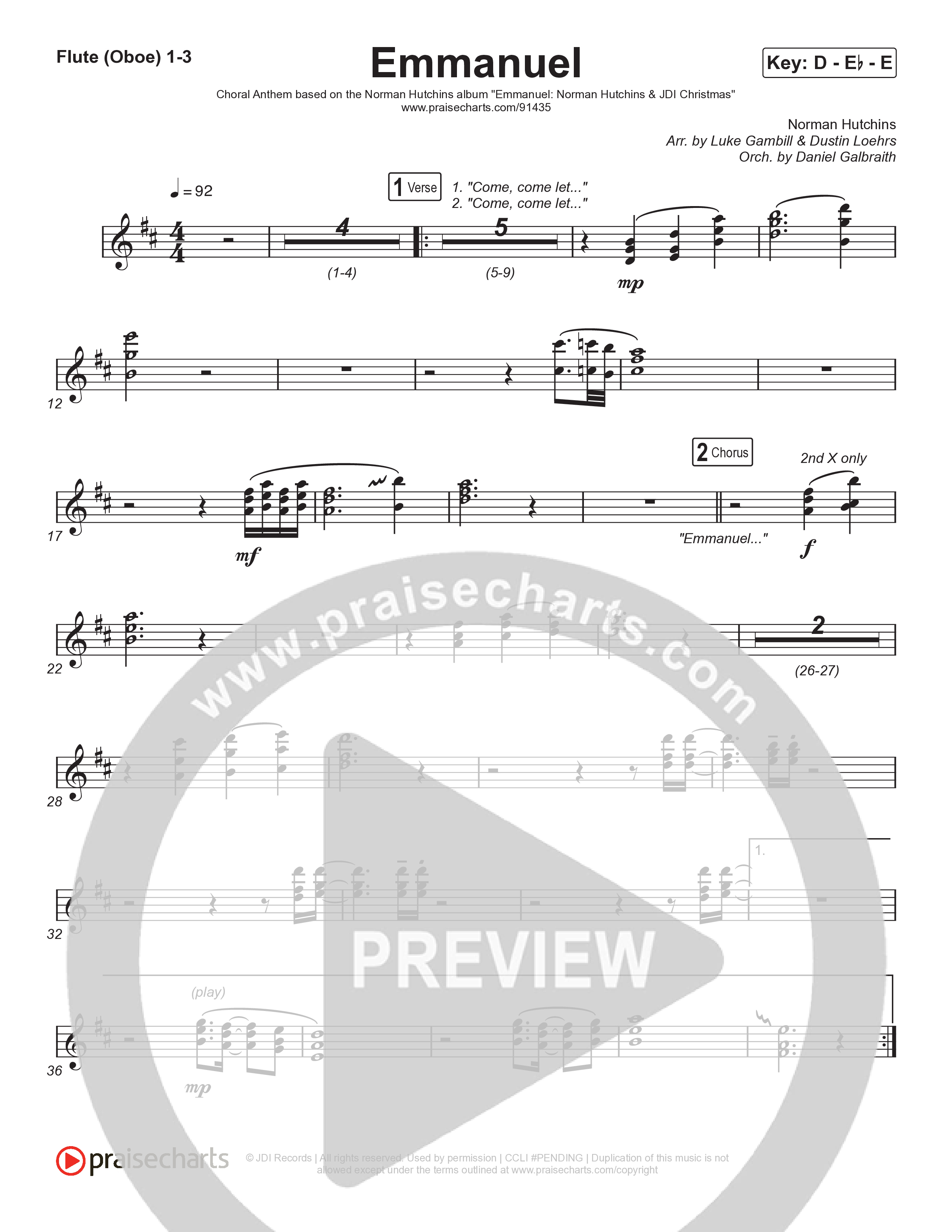 Emmanuel (Choral Anthem SATB) Flute/Oboe 1/2/3 (Norman Hutchins / Arr. Luke Gambill)