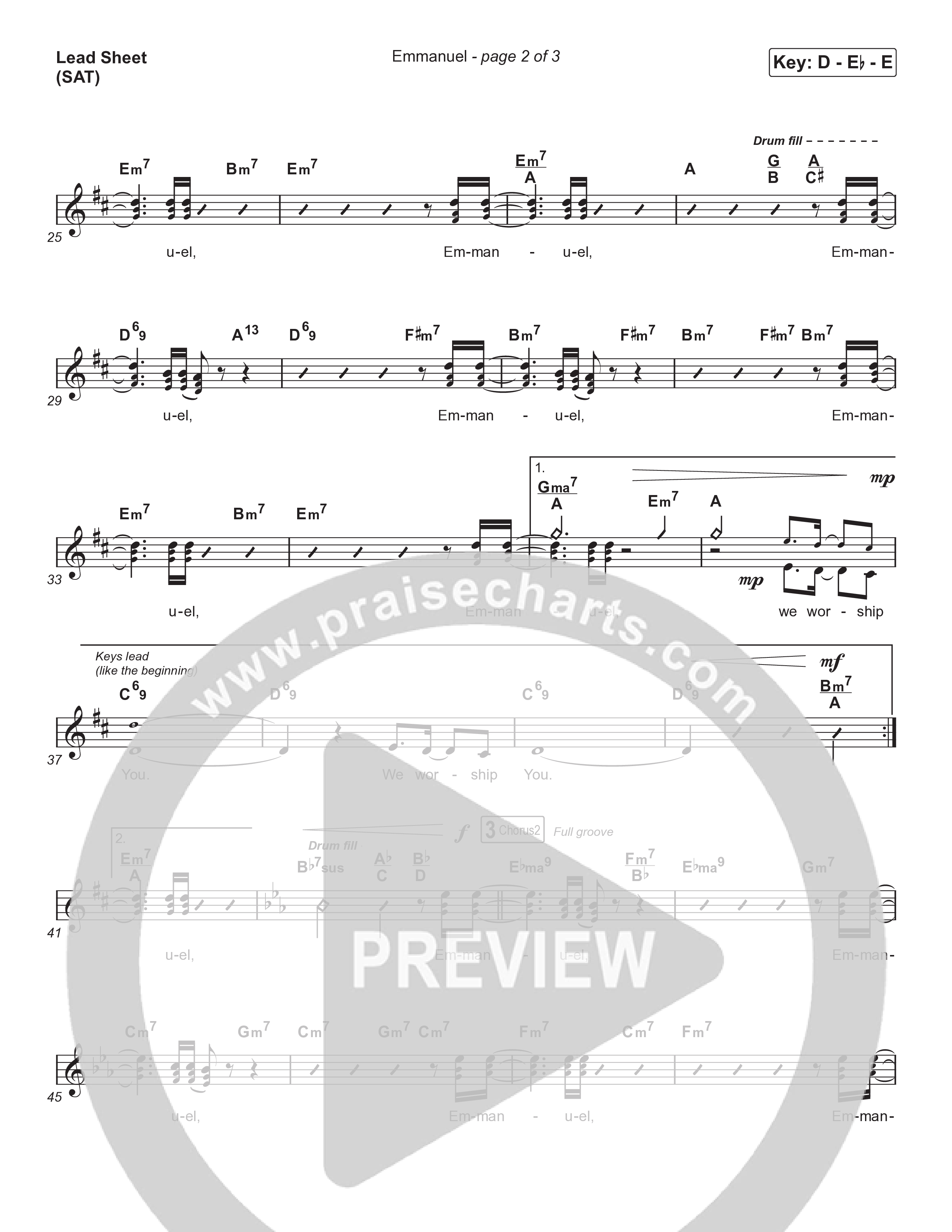 Emmanuel (Choral Anthem SATB) Lead Sheet (SAT) (Norman Hutchins / Arr. Luke Gambill)
