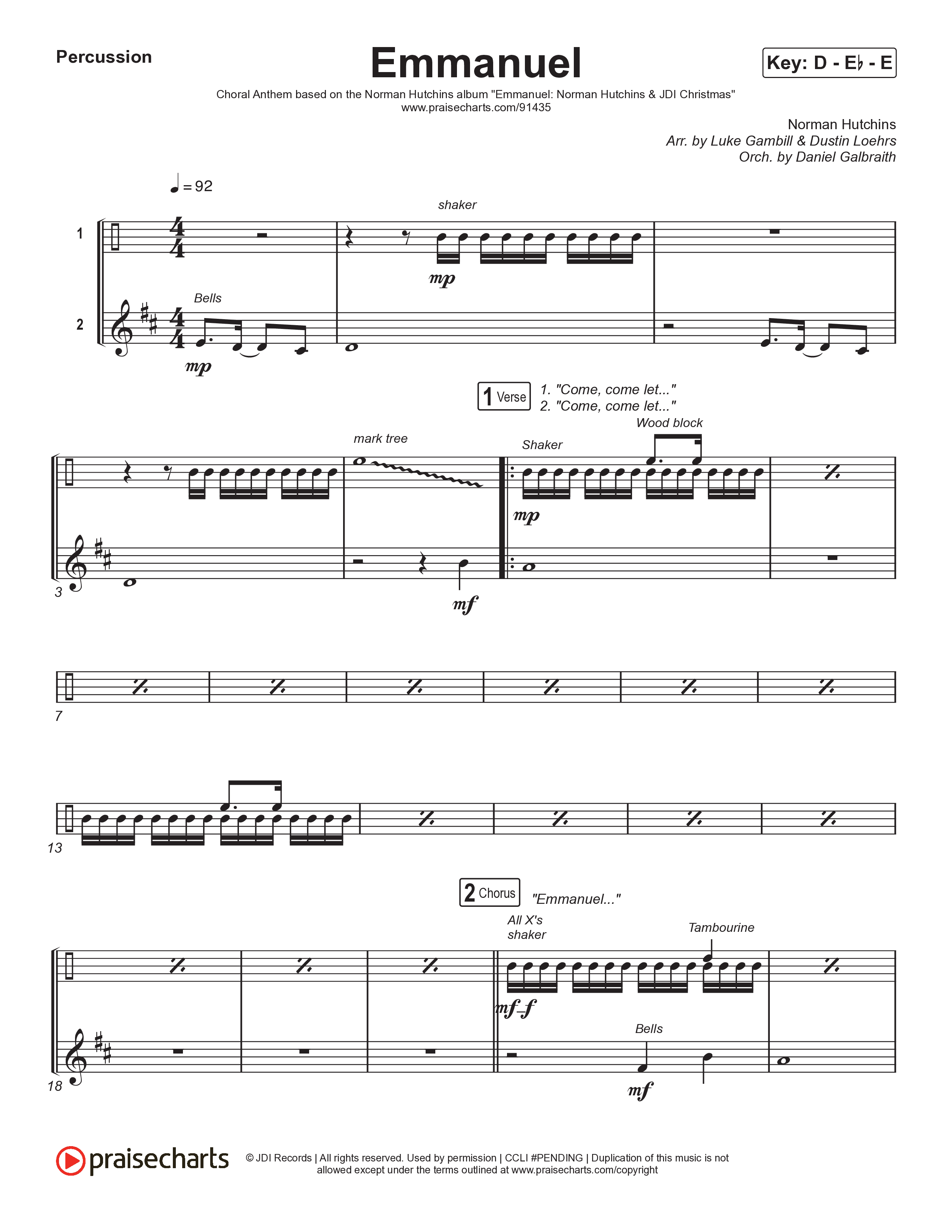 Emmanuel (Choral Anthem SATB) Percussion (Norman Hutchins / Arr. Luke Gambill)