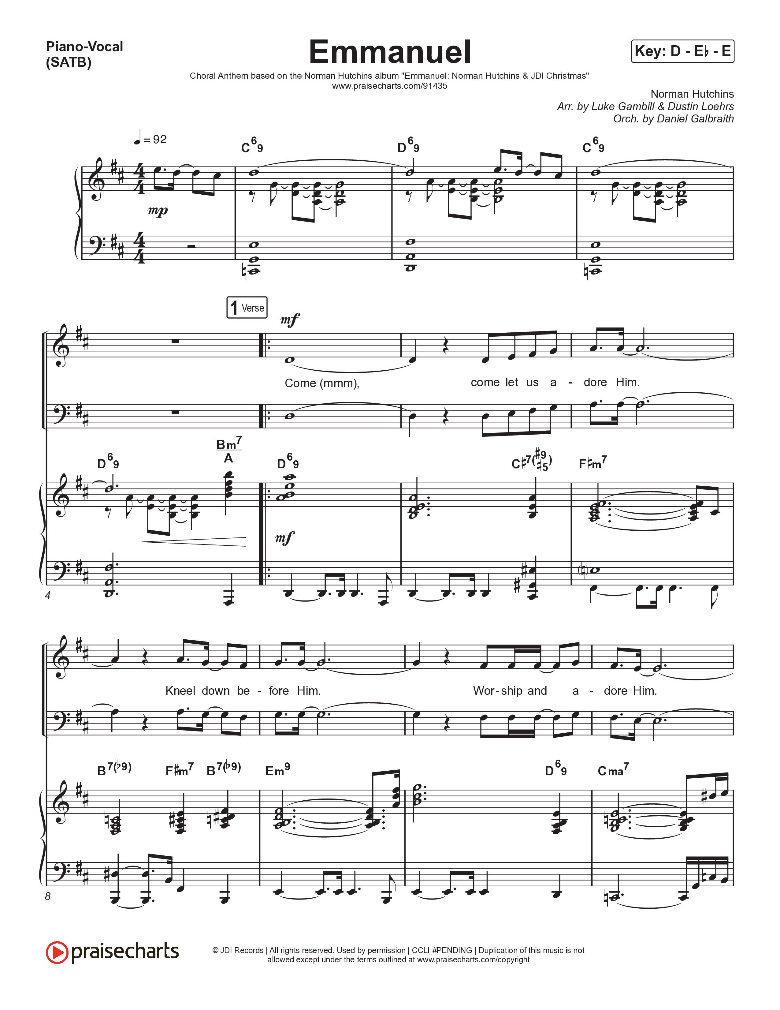 Emmanuel (Choral Anthem SATB) Piano/Vocal (SATB) (Norman Hutchins / Arr. Luke Gambill)