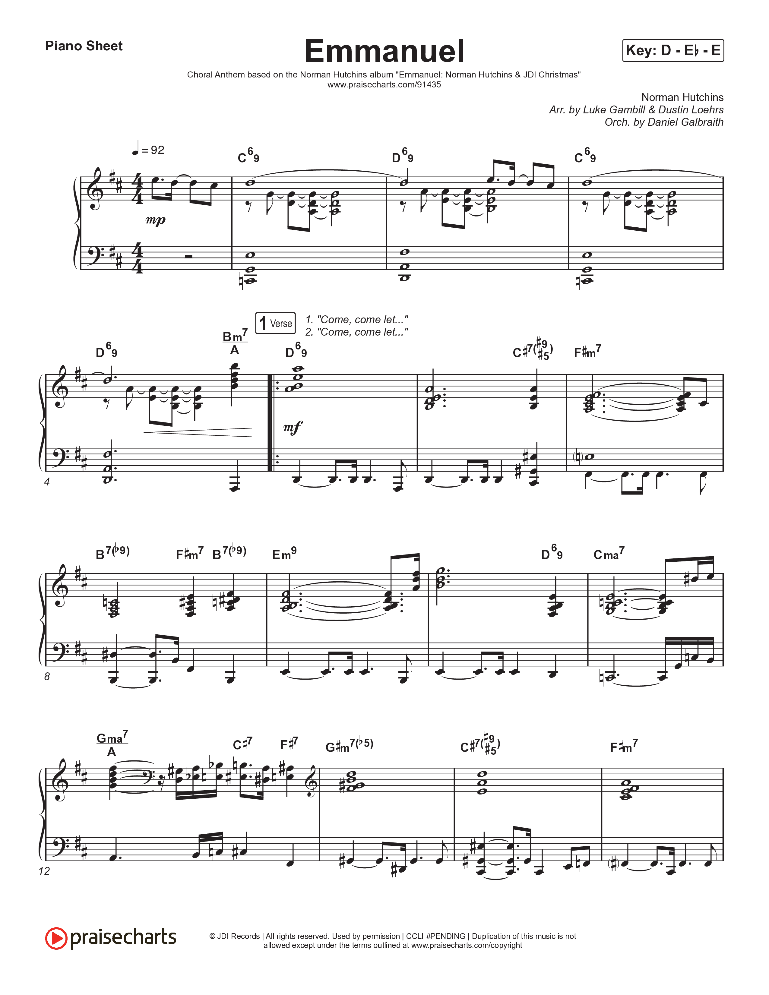 Emmanuel (Choral Anthem SATB) Piano Sheet (Norman Hutchins / Arr. Luke Gambill)