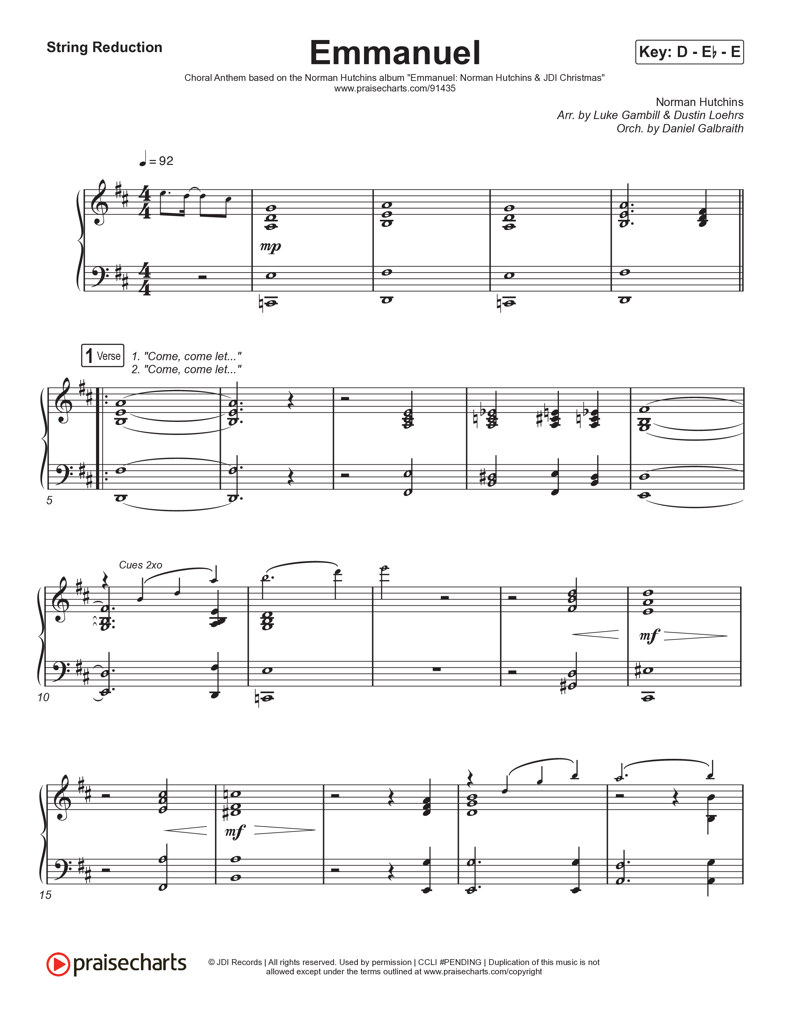Emmanuel (Choral Anthem SATB) String Reduction (Norman Hutchins / Arr. Luke Gambill)