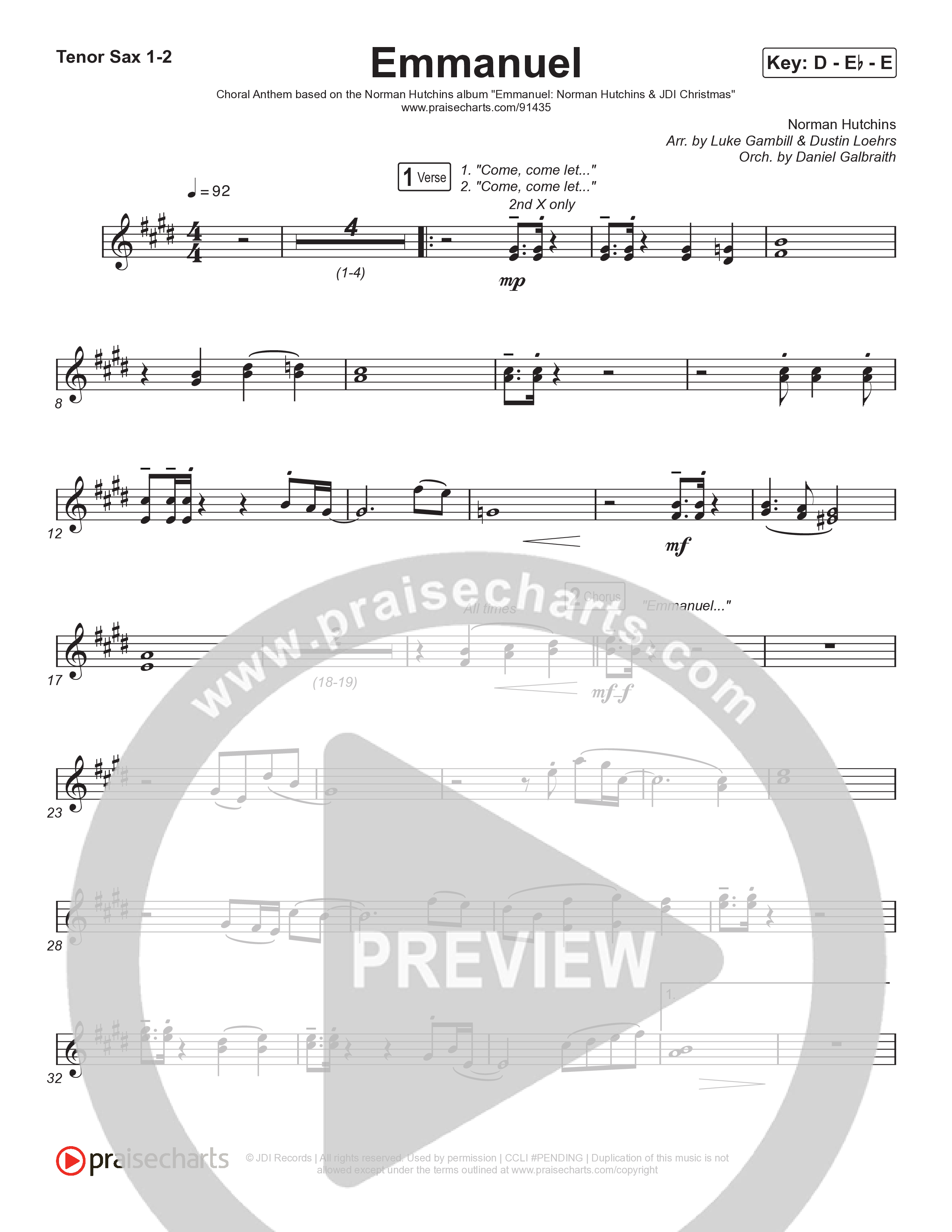 Emmanuel (Choral Anthem SATB) Sax Pack (Norman Hutchins / Arr. Luke Gambill)