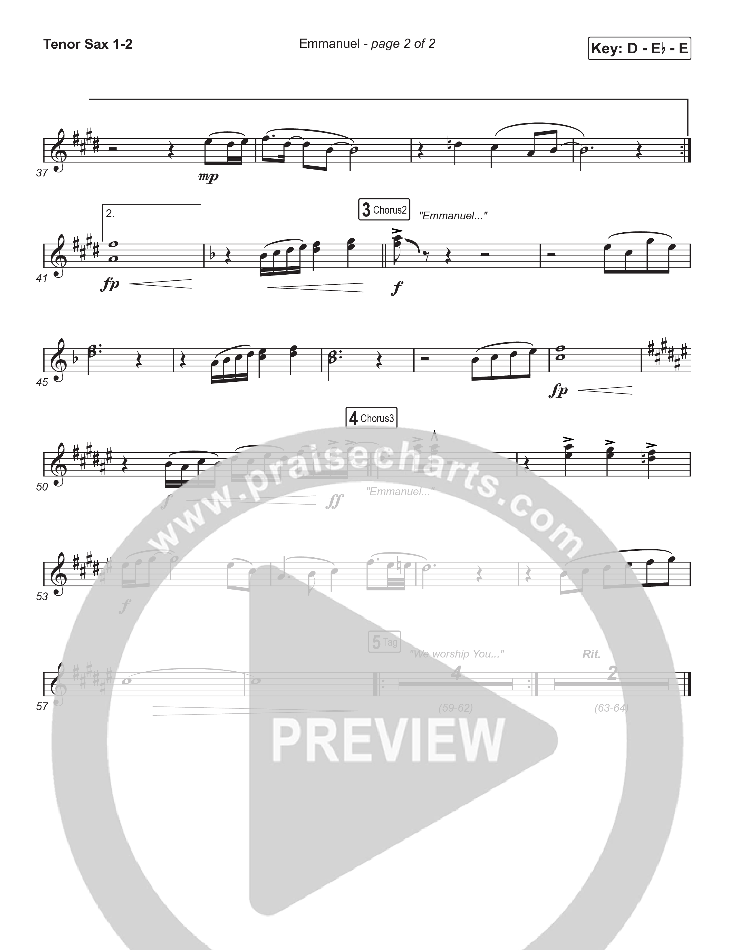 Emmanuel (Choral Anthem SATB) Tenor Sax 1,2 (Norman Hutchins / Arr. Luke Gambill)