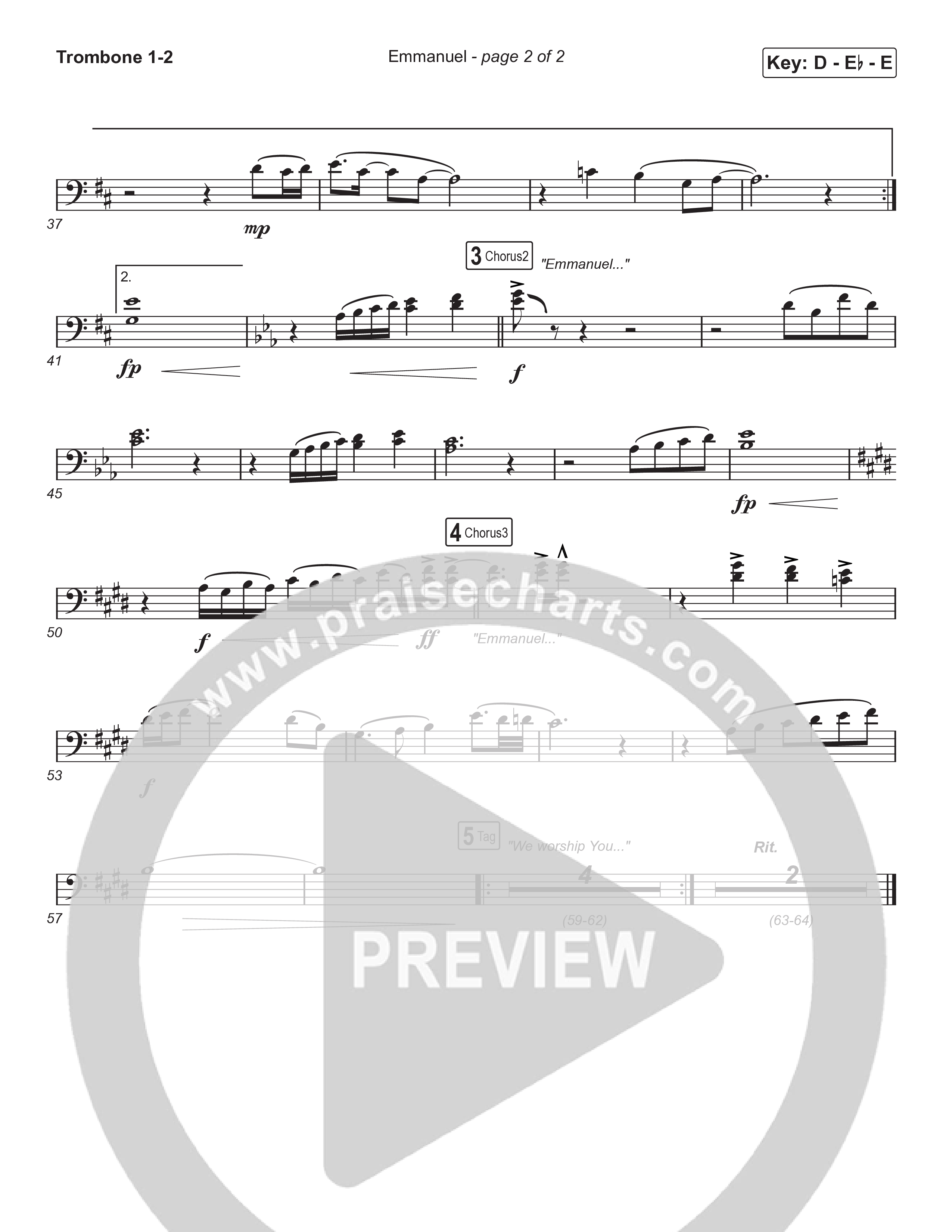 Emmanuel (Choral Anthem SATB) Trombone 1,2 (Norman Hutchins / Arr. Luke Gambill)