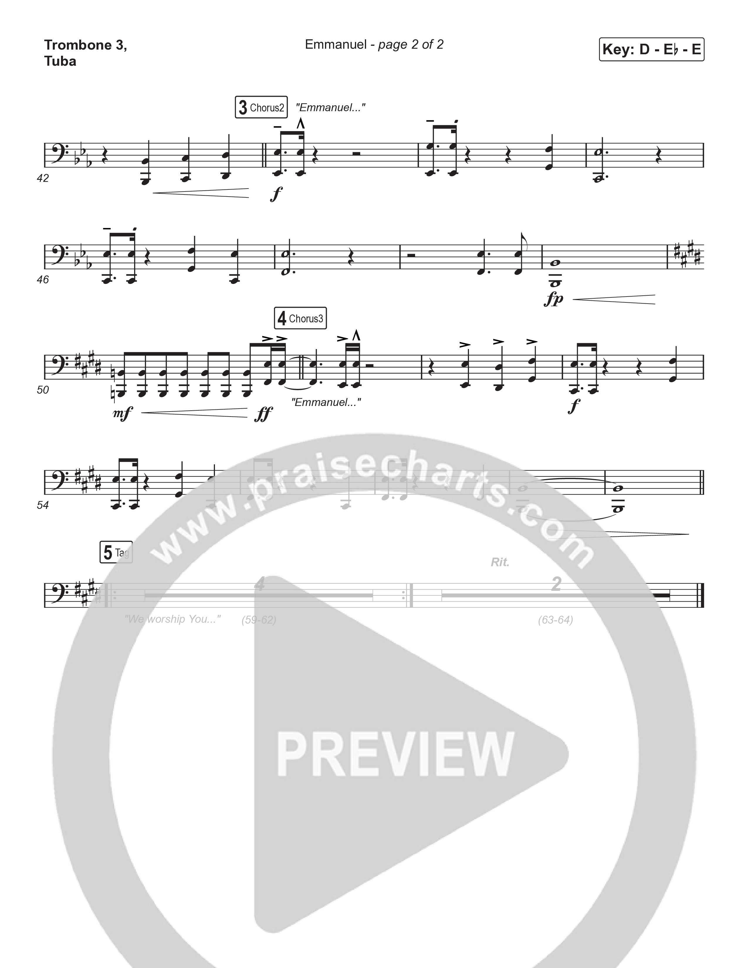 Emmanuel (Choral Anthem SATB) Trombone 3/Tuba (Norman Hutchins / Arr. Luke Gambill)