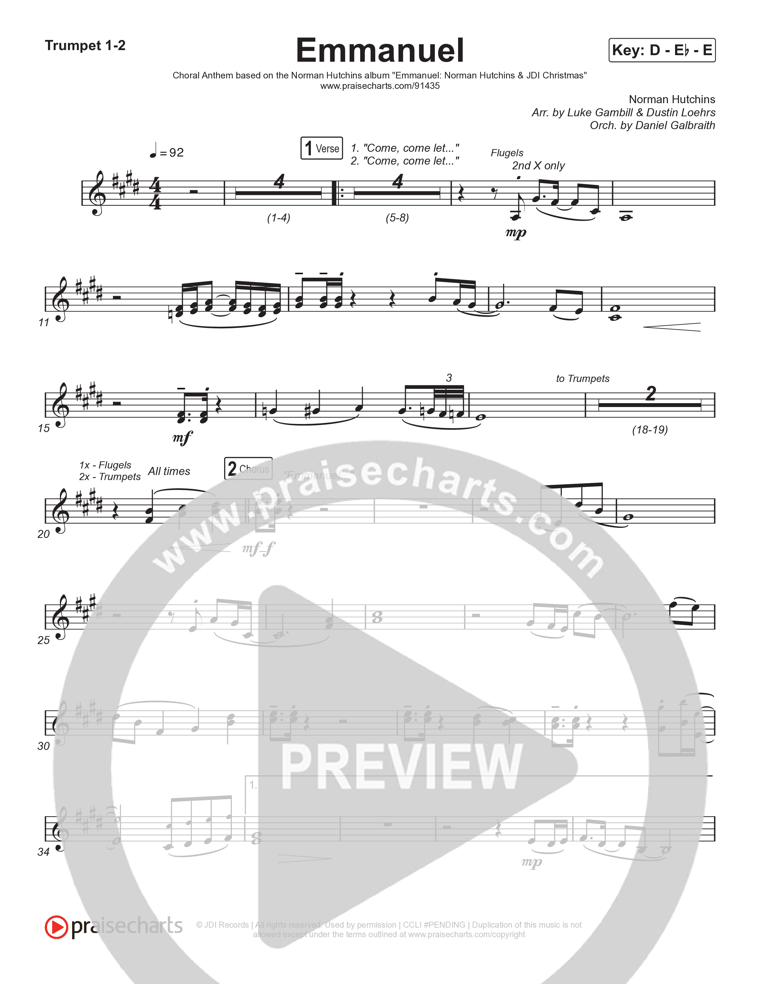 Emmanuel (Choral Anthem SATB) Trumpet 1,2 (Norman Hutchins / Arr. Luke Gambill)