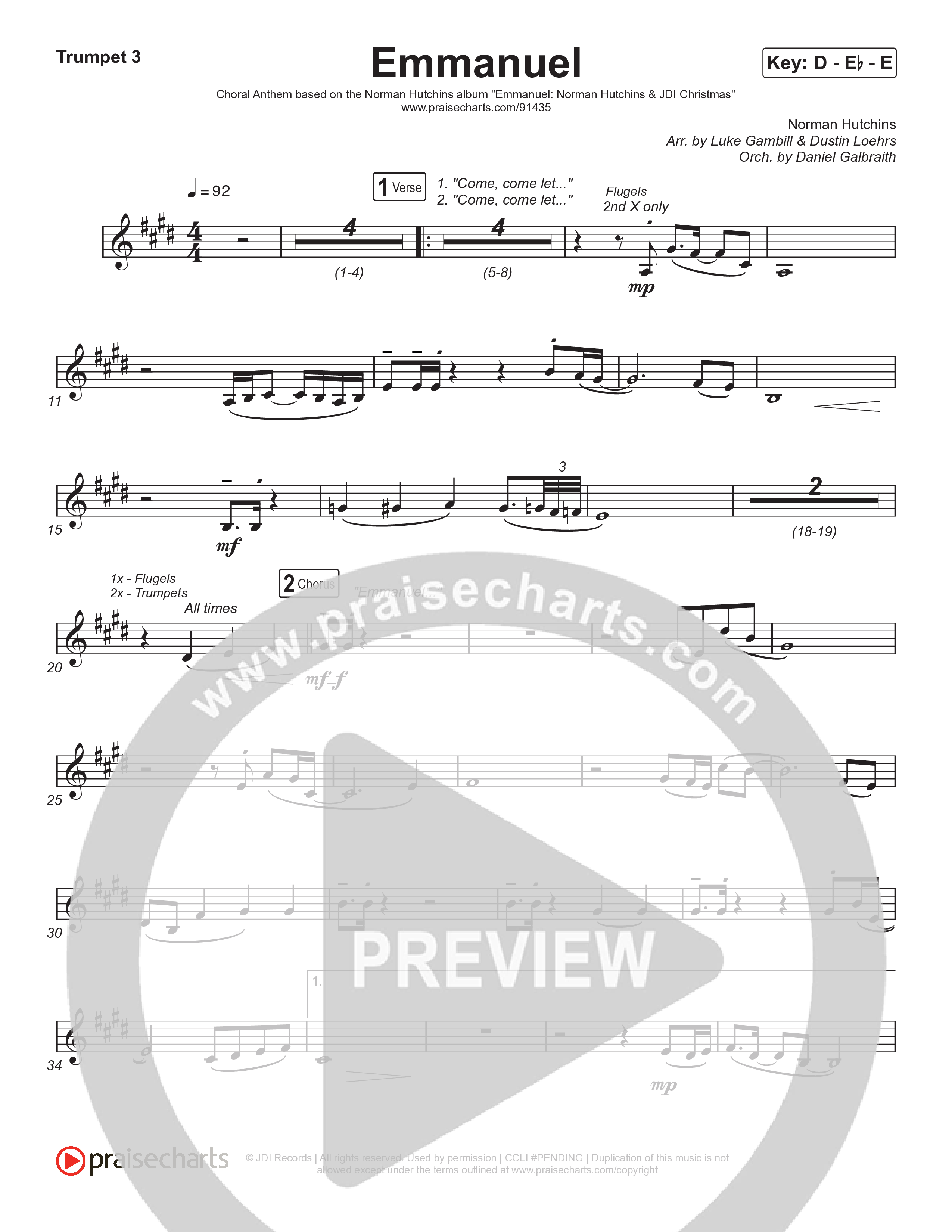 Emmanuel (Choral Anthem SATB) Trumpet 1,2 (Norman Hutchins / Arr. Luke Gambill)