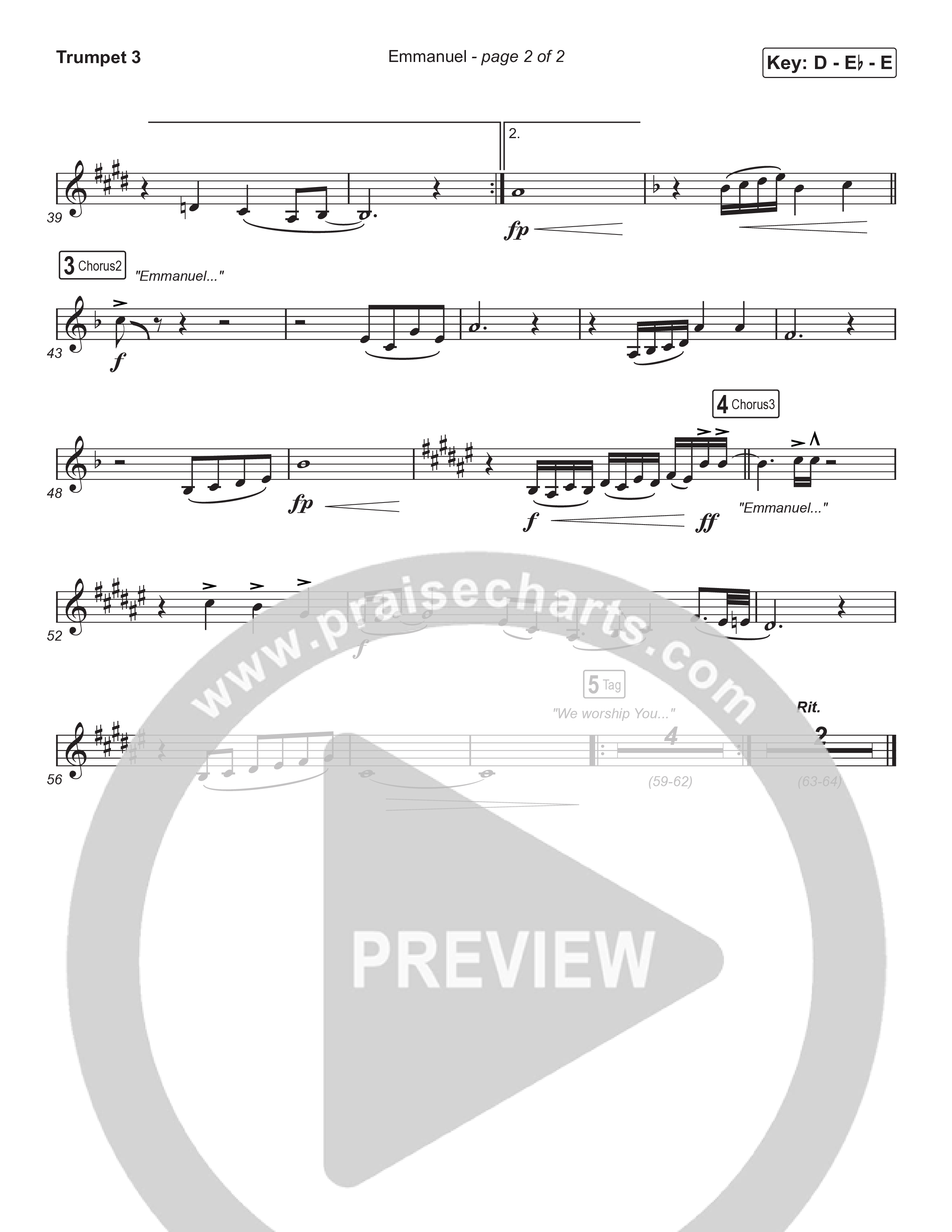 Emmanuel (Choral Anthem SATB) Trumpet 3 (Norman Hutchins / Arr. Luke Gambill)
