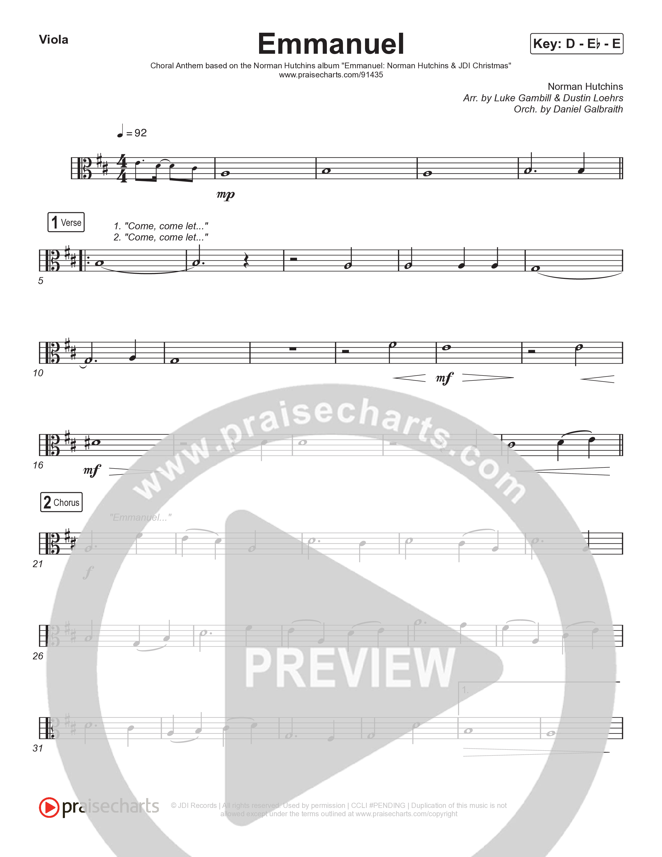 Emmanuel (Choral Anthem SATB) Viola (Norman Hutchins / Arr. Luke Gambill)