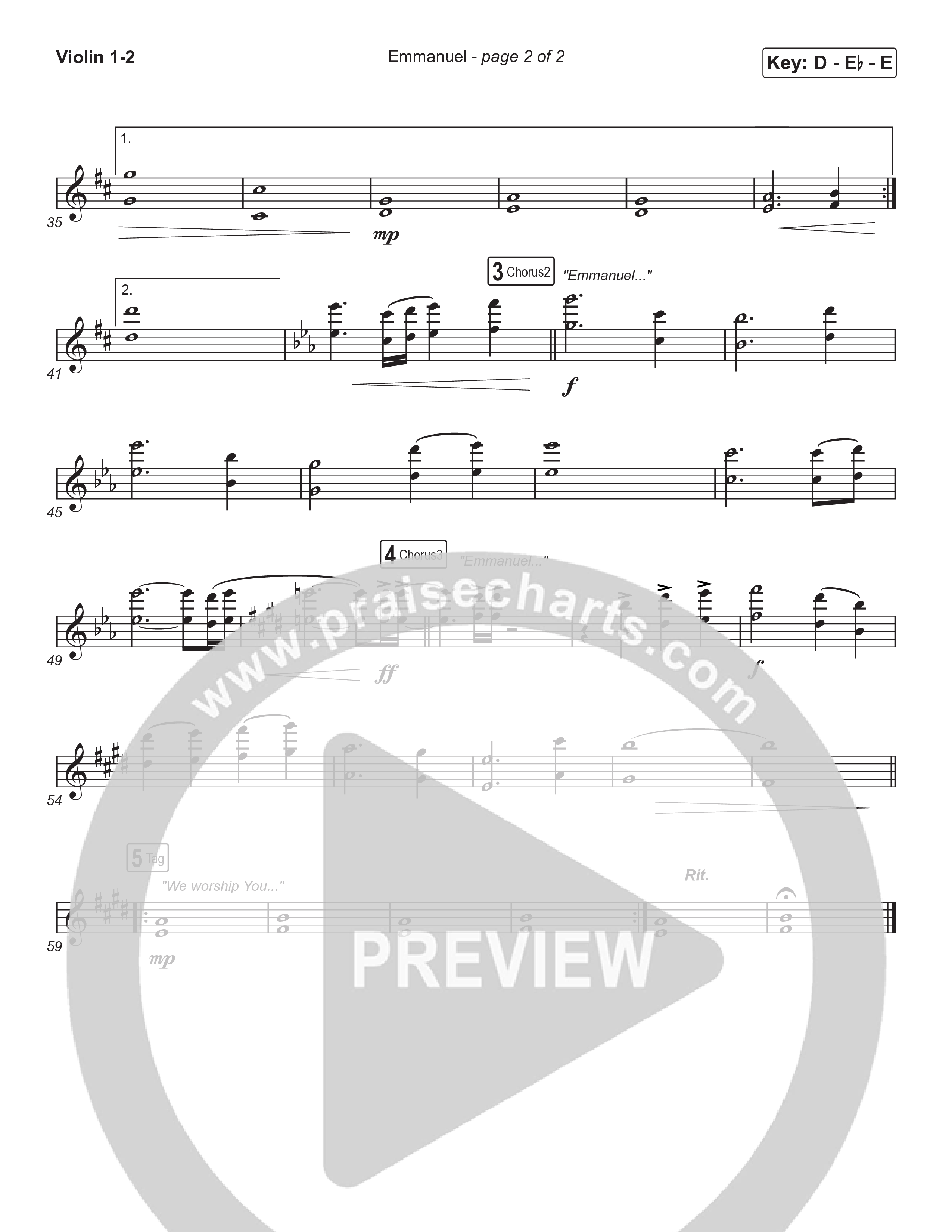 Emmanuel (Choral Anthem SATB) Violin 1,2 (Norman Hutchins / Arr. Luke Gambill)