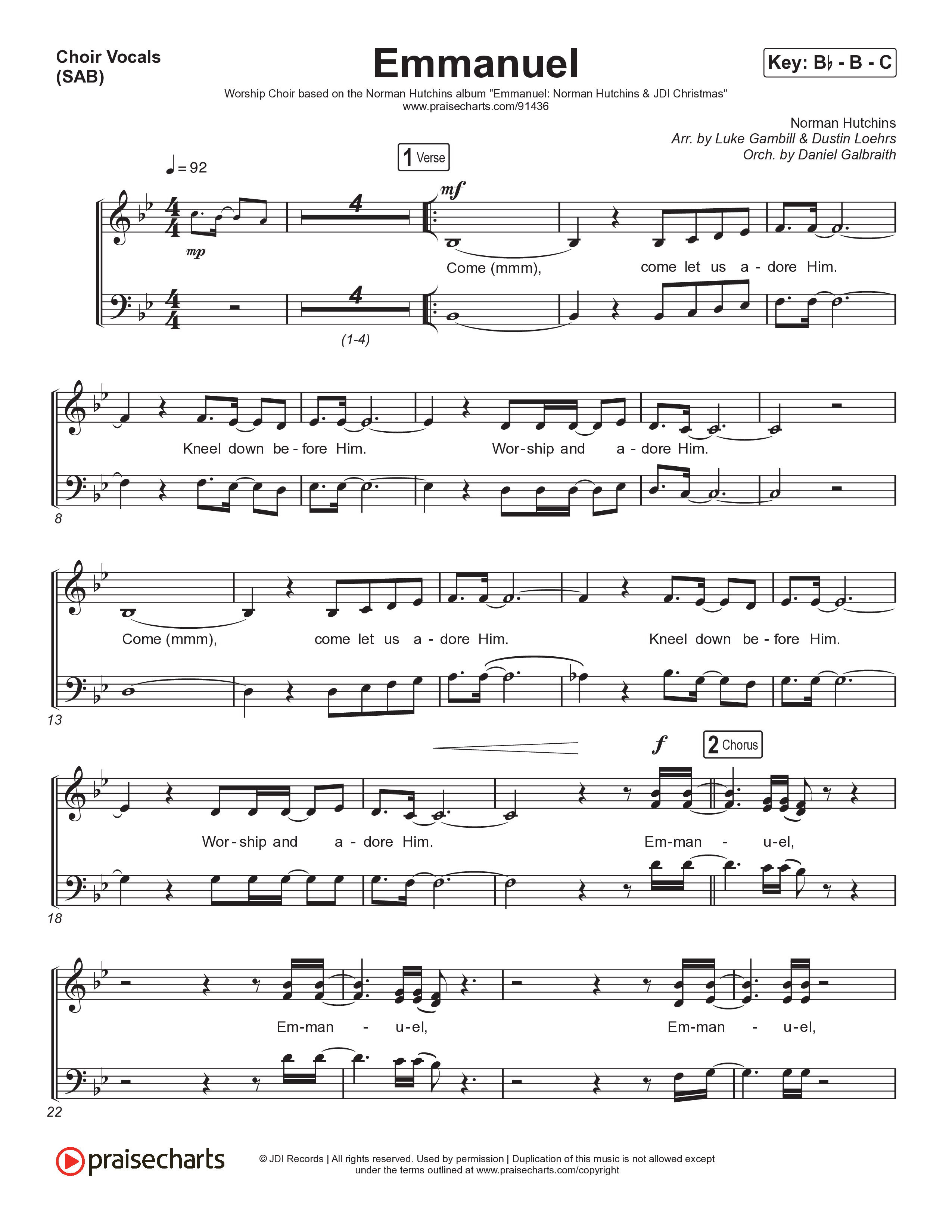 Emmanuel (Worship Choir/SAB) Choir Sheet (SAB) (Norman Hutchins / Arr. Luke Gambill)