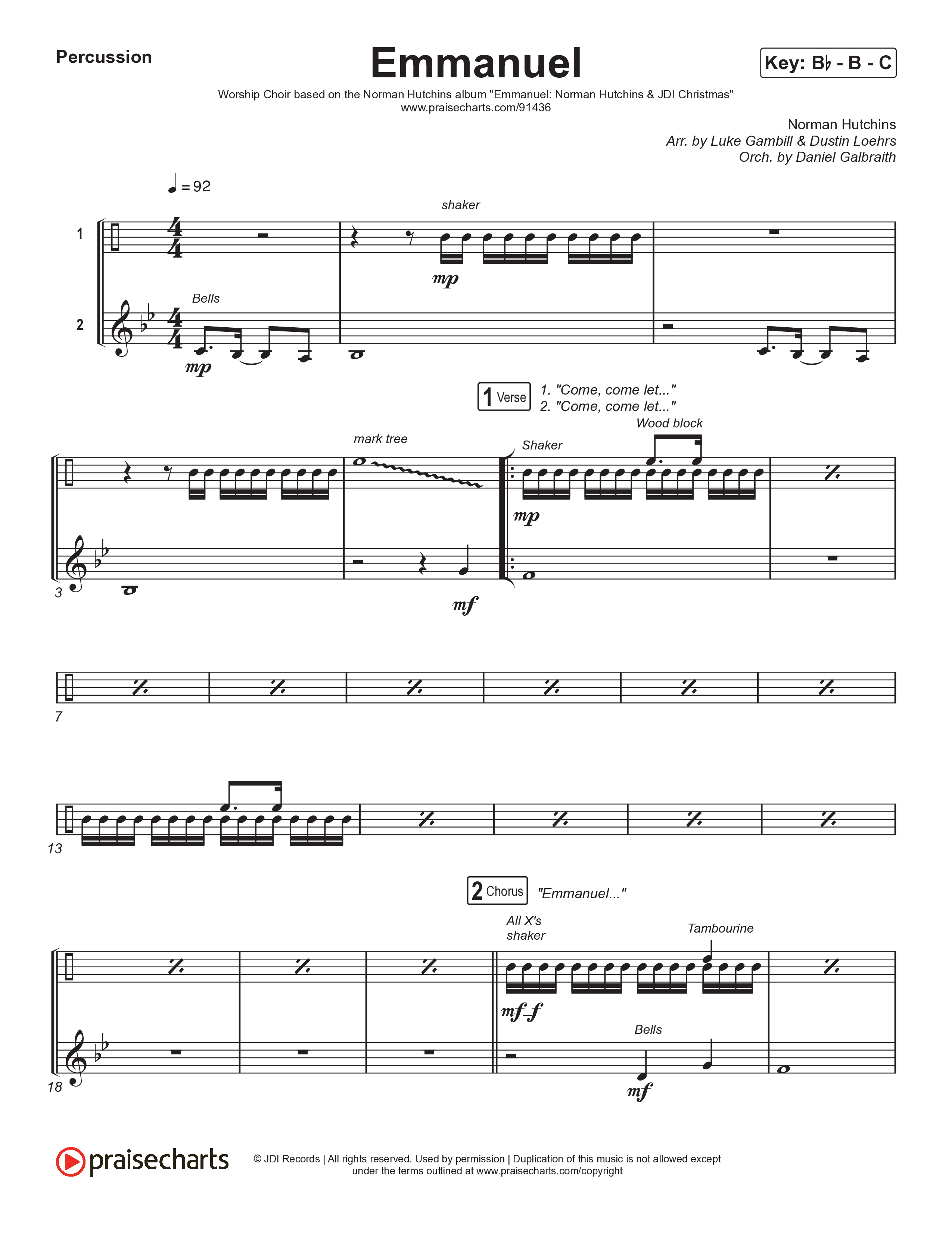 Emmanuel (Worship Choir/SAB) Percussion (Norman Hutchins / Arr. Luke Gambill)