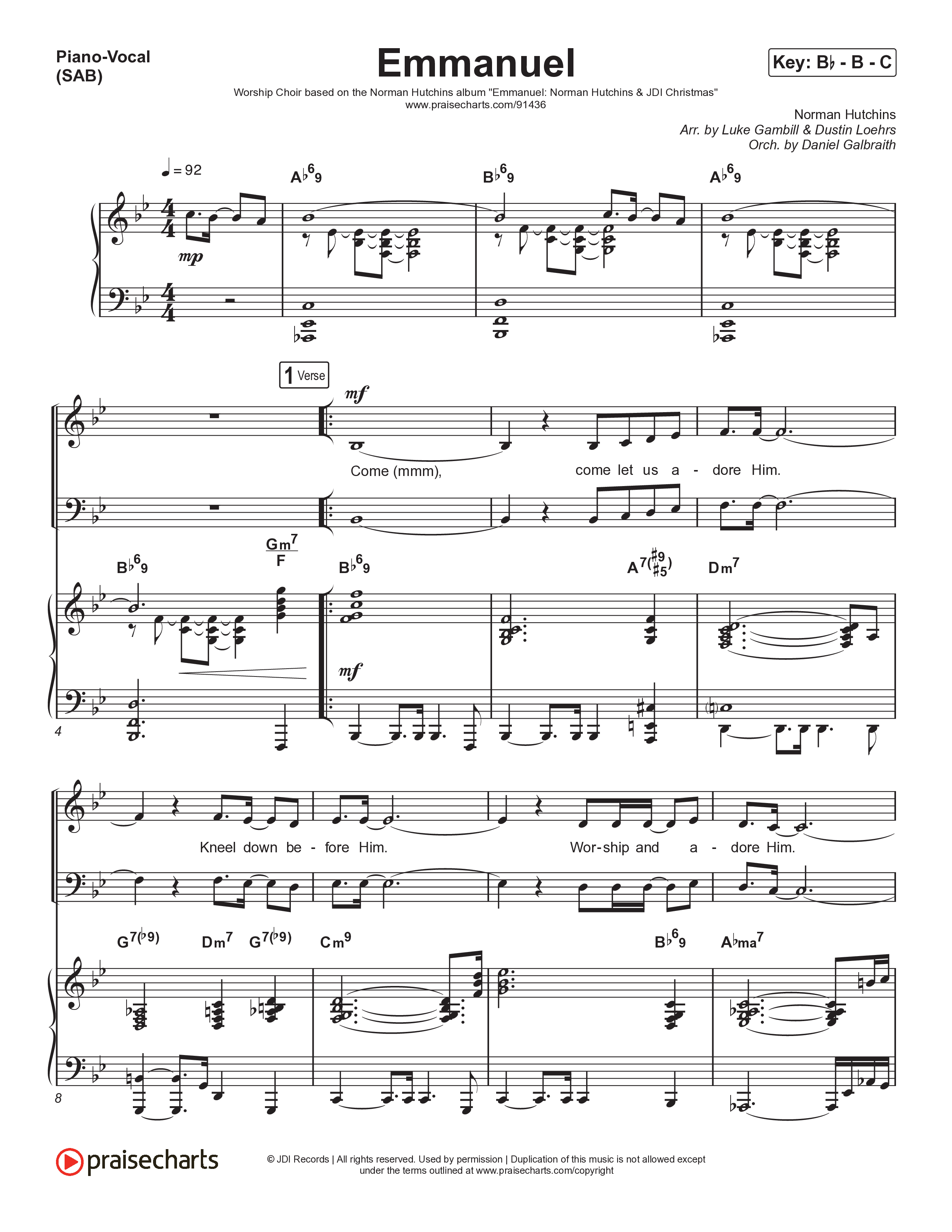Emmanuel (Worship Choir/SAB) Piano/Choir (SAB) (Norman Hutchins / Arr. Luke Gambill)