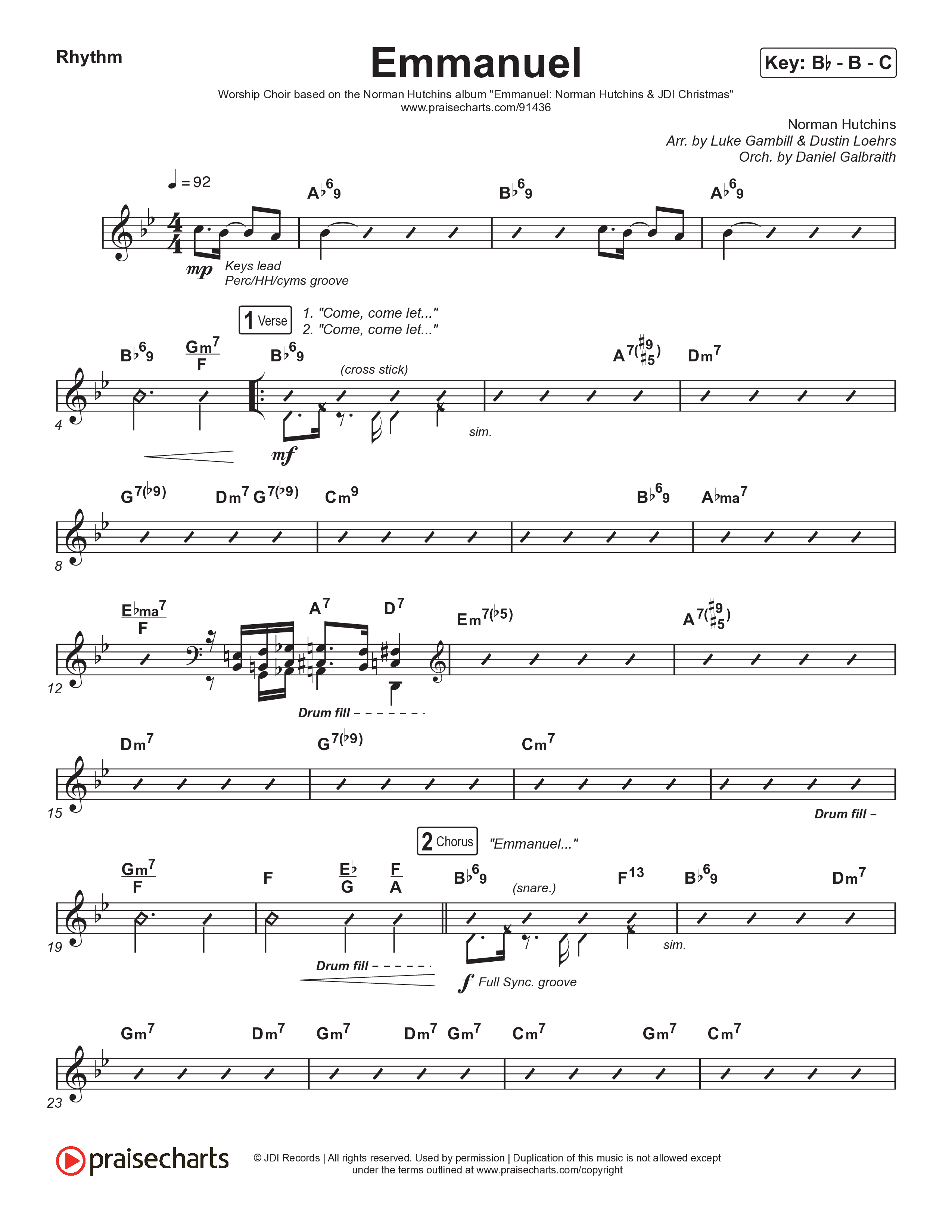 Emmanuel (Worship Choir/SAB) Rhythm Chart (Norman Hutchins / Arr. Luke Gambill)
