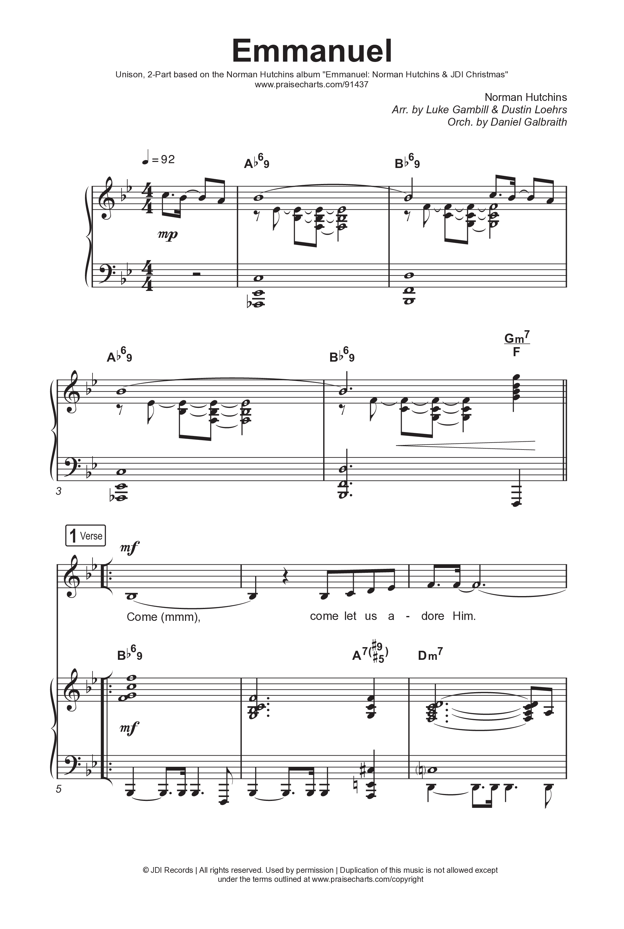 Emmanuel (Unison/2-Part) Octavo (Uni/2-Part & Pno) (Norman Hutchins / Arr. Luke Gambill)