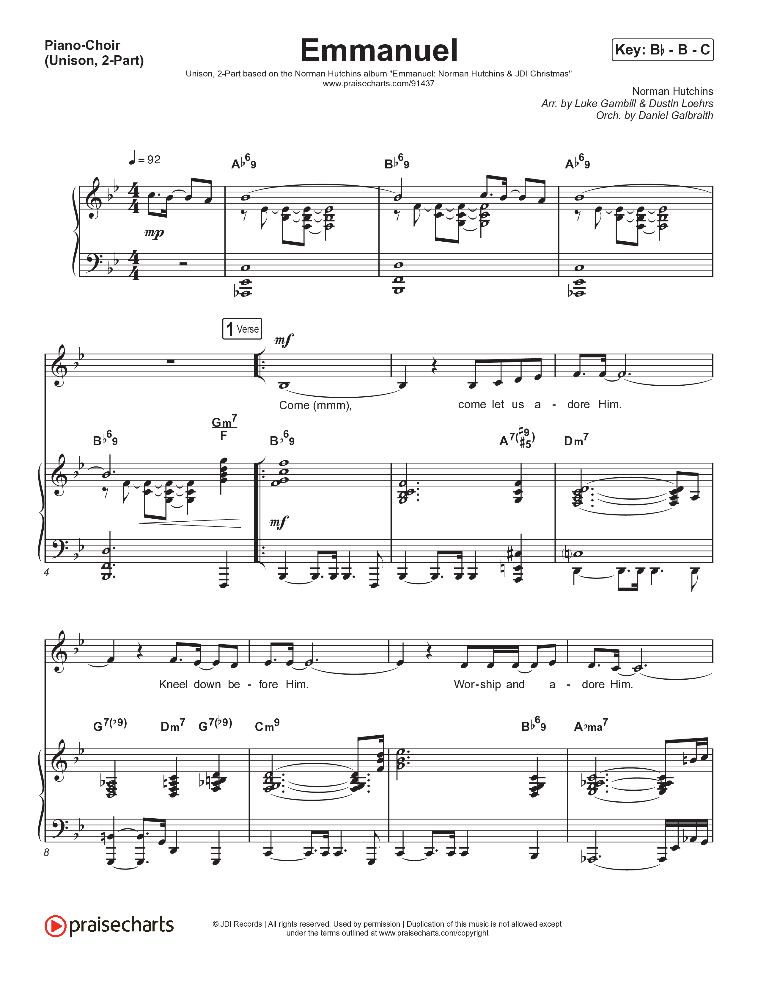 Emmanuel (Unison/2-Part) Piano/Choir (Uni/2-Part) (Norman Hutchins / Arr. Luke Gambill)