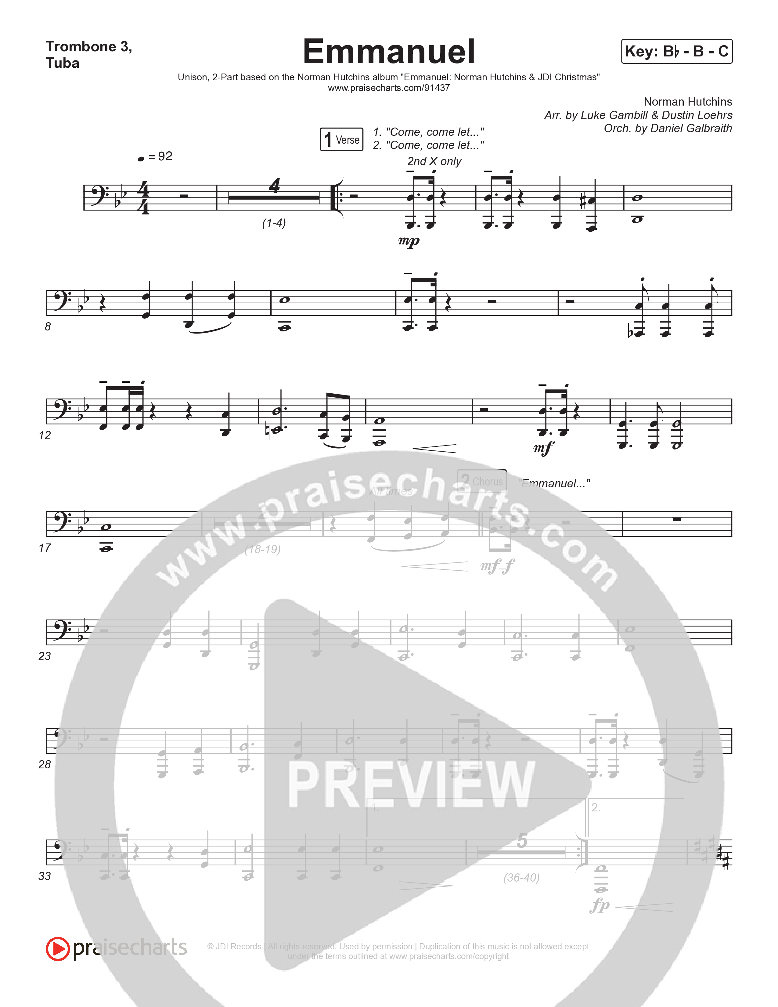 Emmanuel (Unison/2-Part) Trombone 3/Tuba (Norman Hutchins / Arr. Luke Gambill)