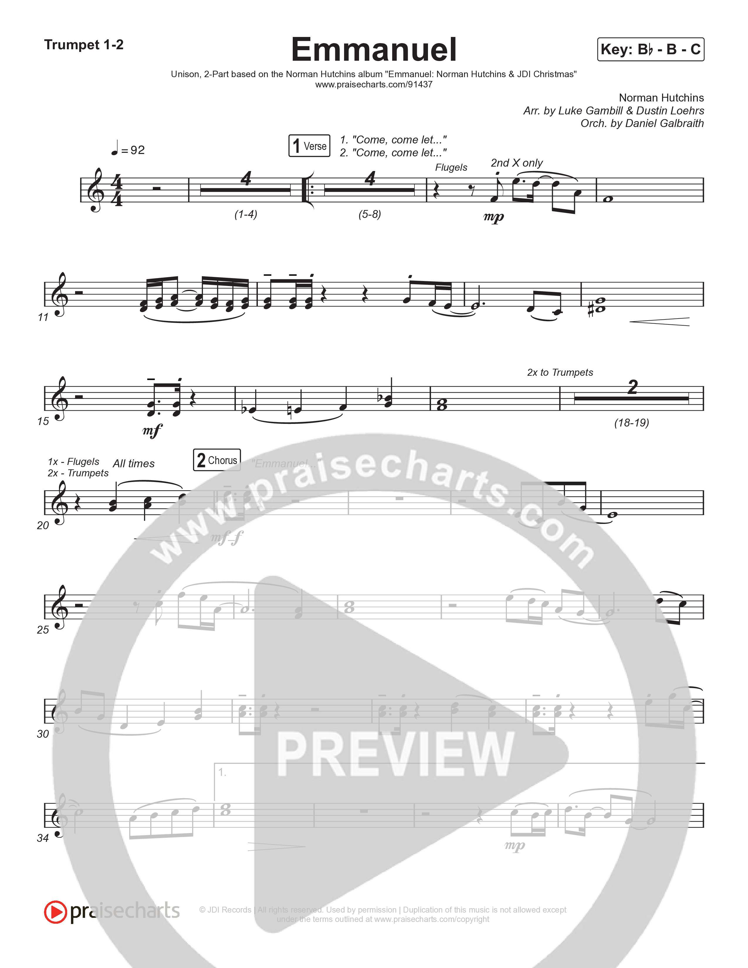 Emmanuel (Unison/2-Part) Trumpet 1,2 (Norman Hutchins / Arr. Luke Gambill)
