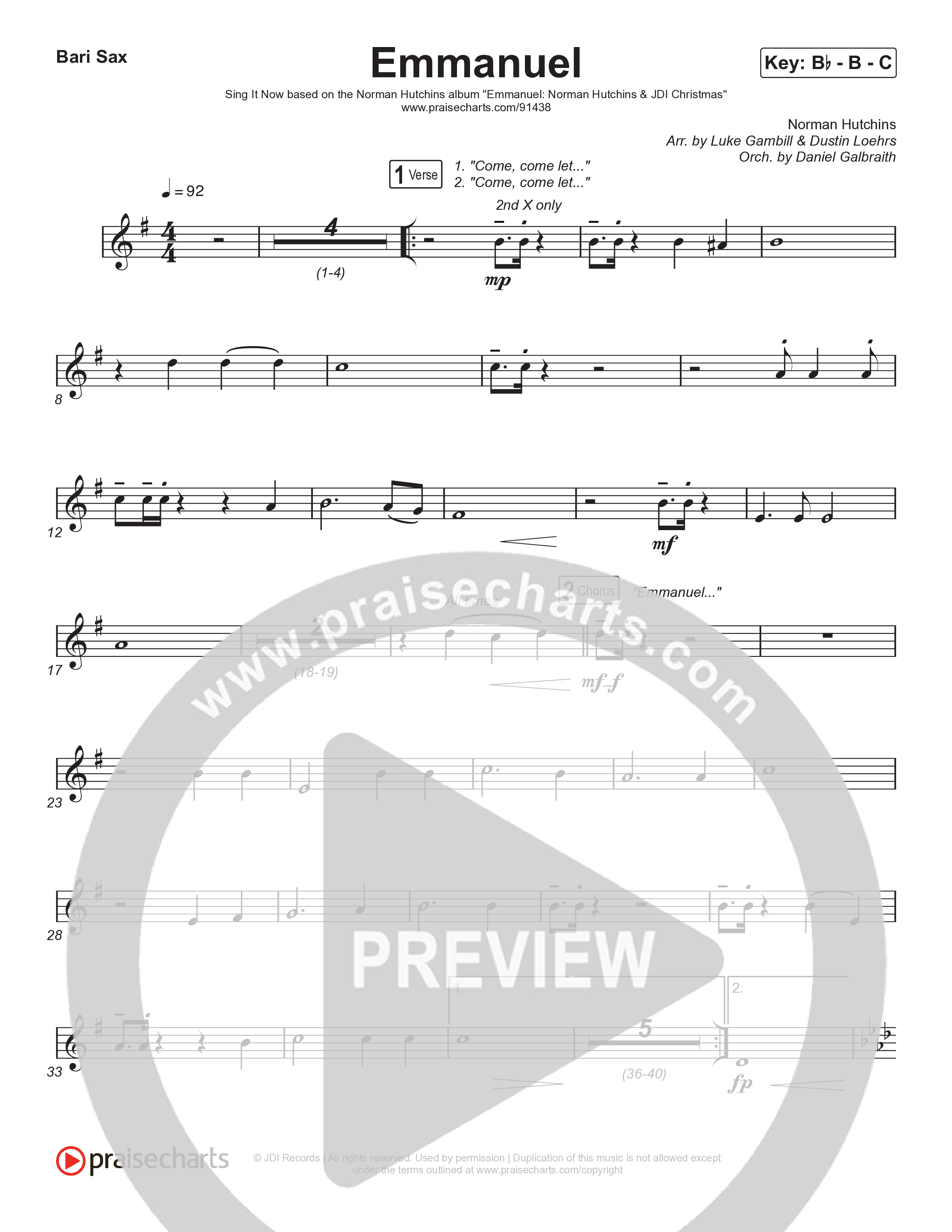 Emmanuel (Sing It Now) Bari Sax (Norman Hutchins / Arr. Luke Gambill)