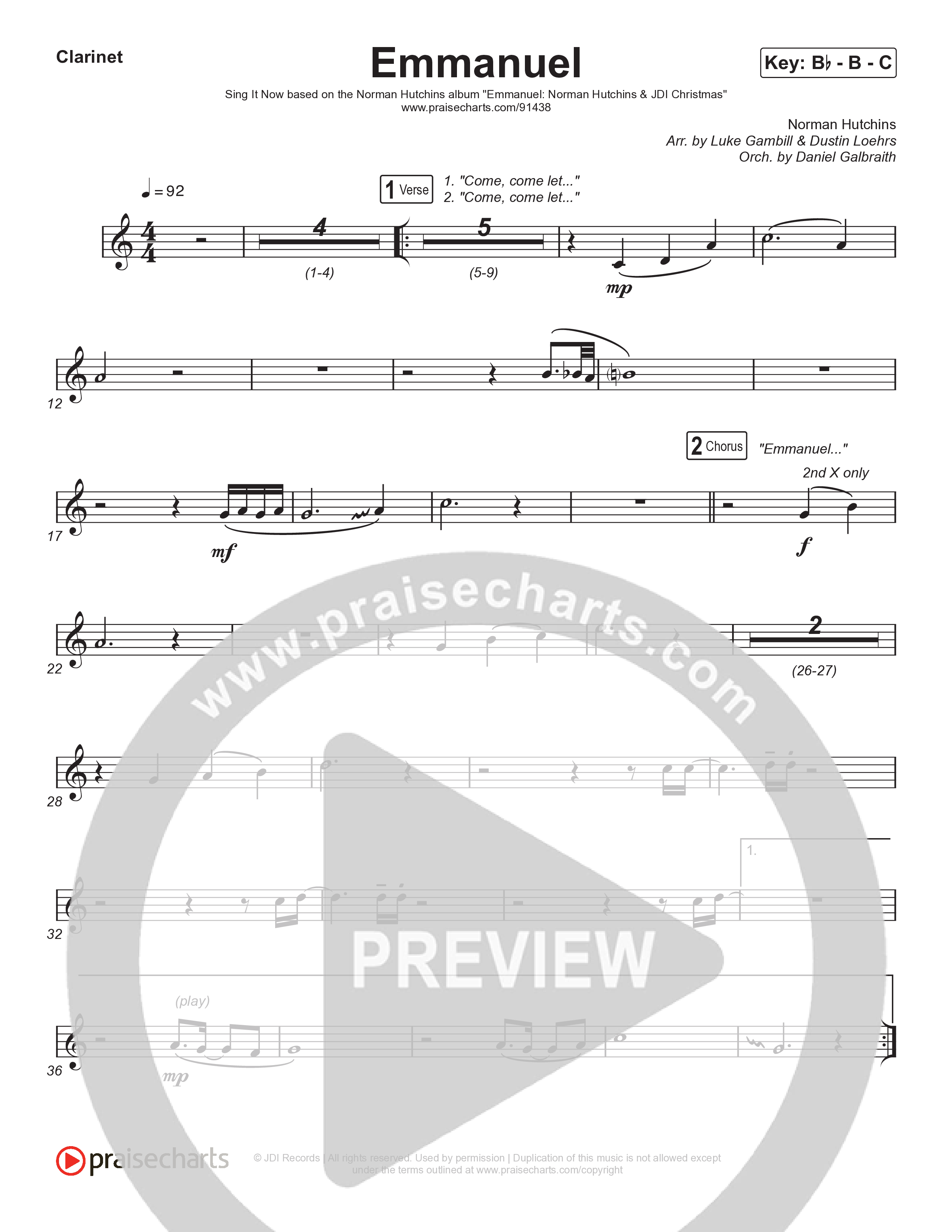 Emmanuel (Sing It Now) Clarinet (Norman Hutchins / Arr. Luke Gambill)