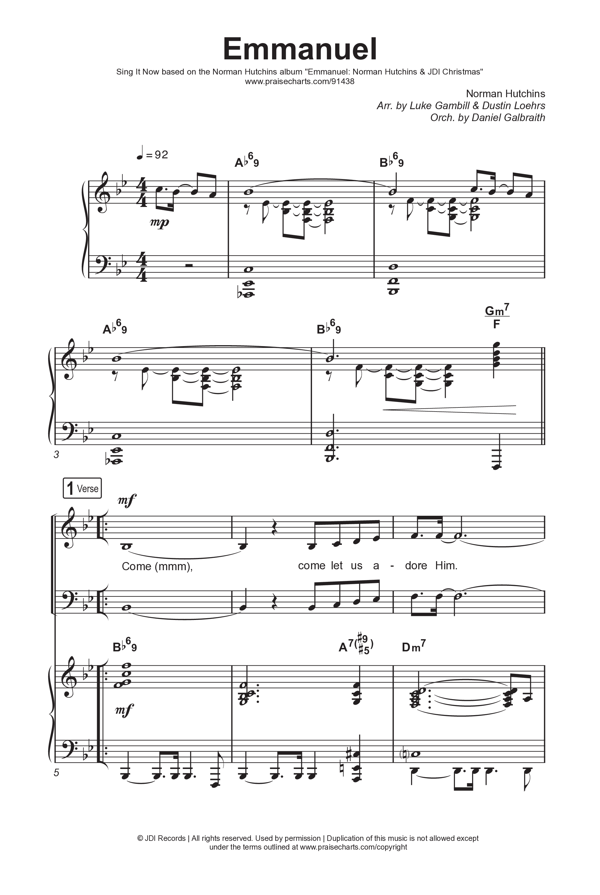 Emmanuel (Sing It Now) Octavo (SATB & Pno) (Norman Hutchins / Arr. Luke Gambill)