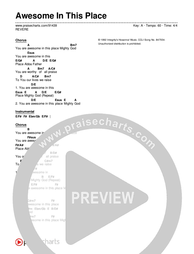 Awesome In This Place Chord Chart (REVERE)