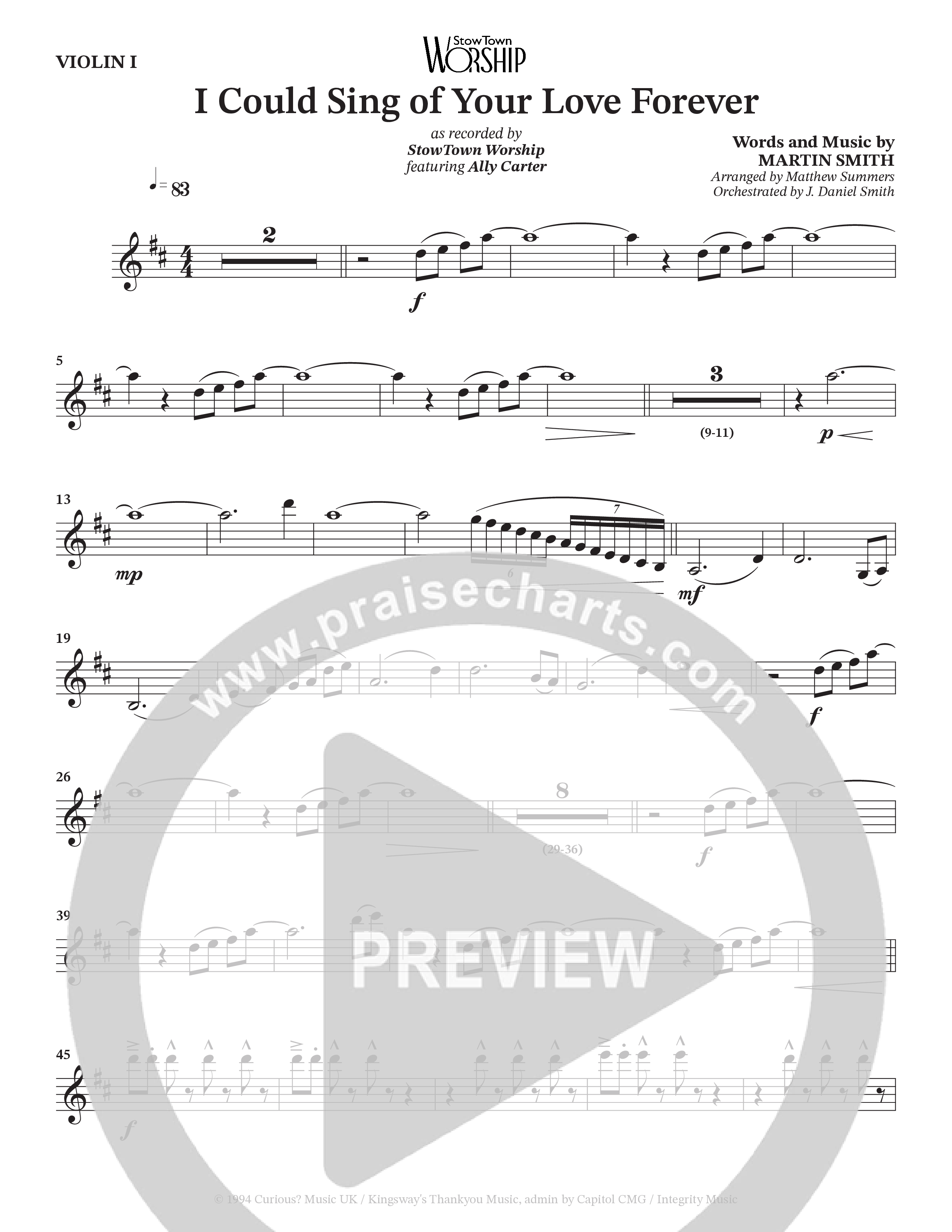 I Could Sing Of Your Love Forever (Choral Anthem SATB) Violin 1 (StowTown Worship / Ally Carter)
