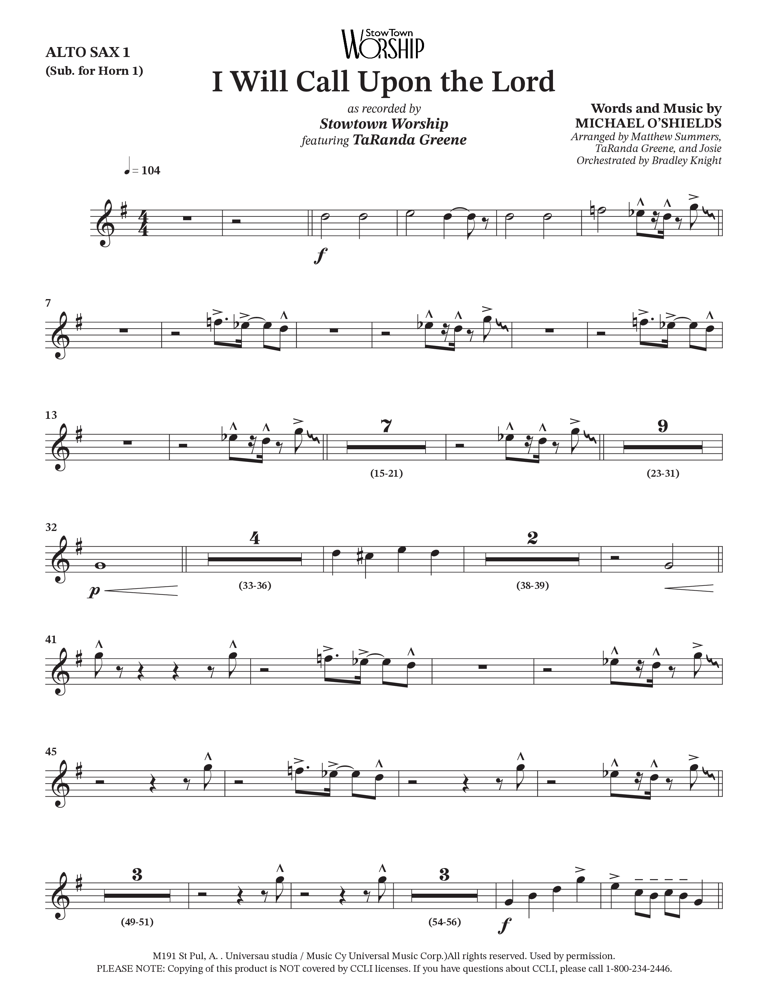 I Will Call Upon The Lord (Choral Anthem SATB) Alto Sax (StowTown Worship / TaRanda Greene)
