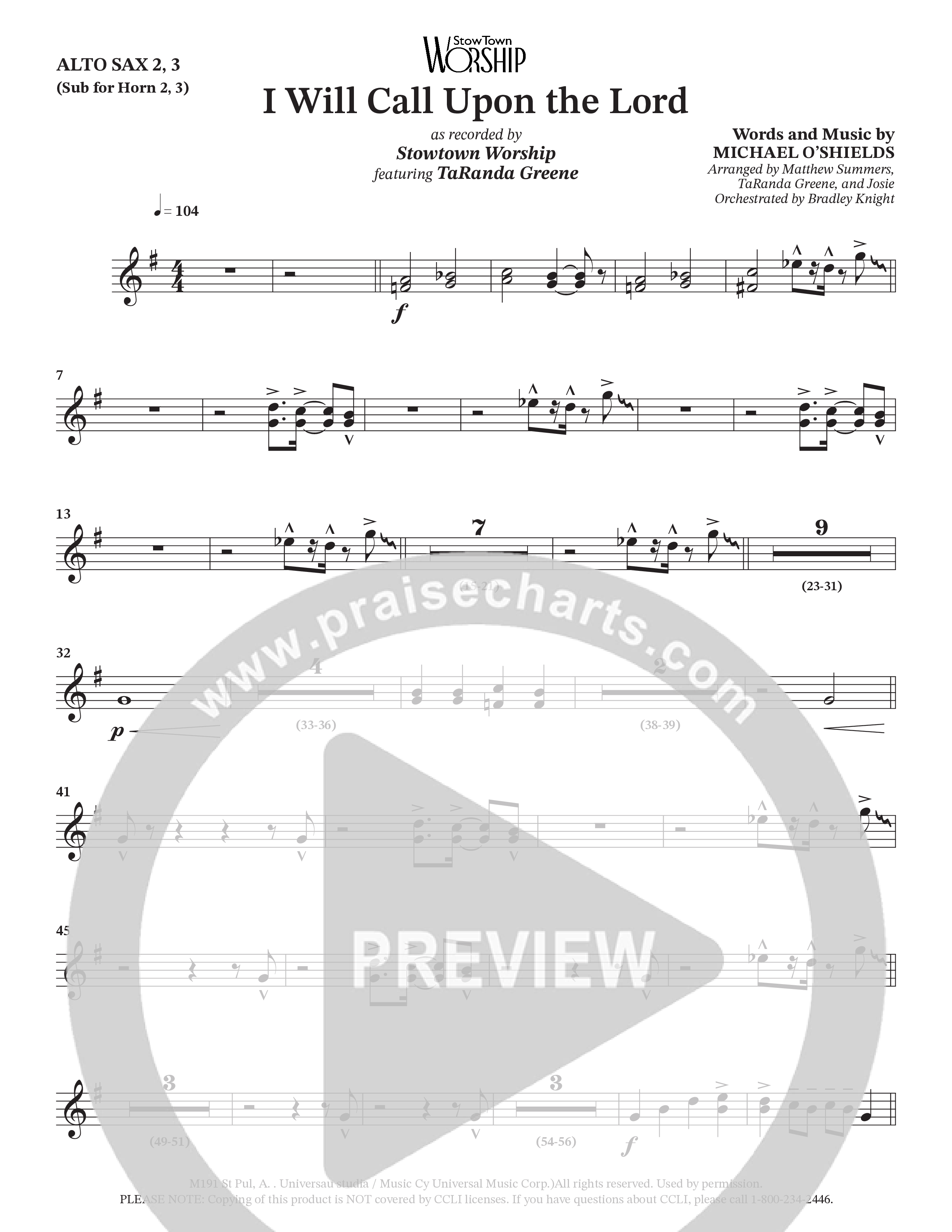 I Will Call Upon The Lord (Choral Anthem SATB) Alto Sax (StowTown Worship / TaRanda Greene)