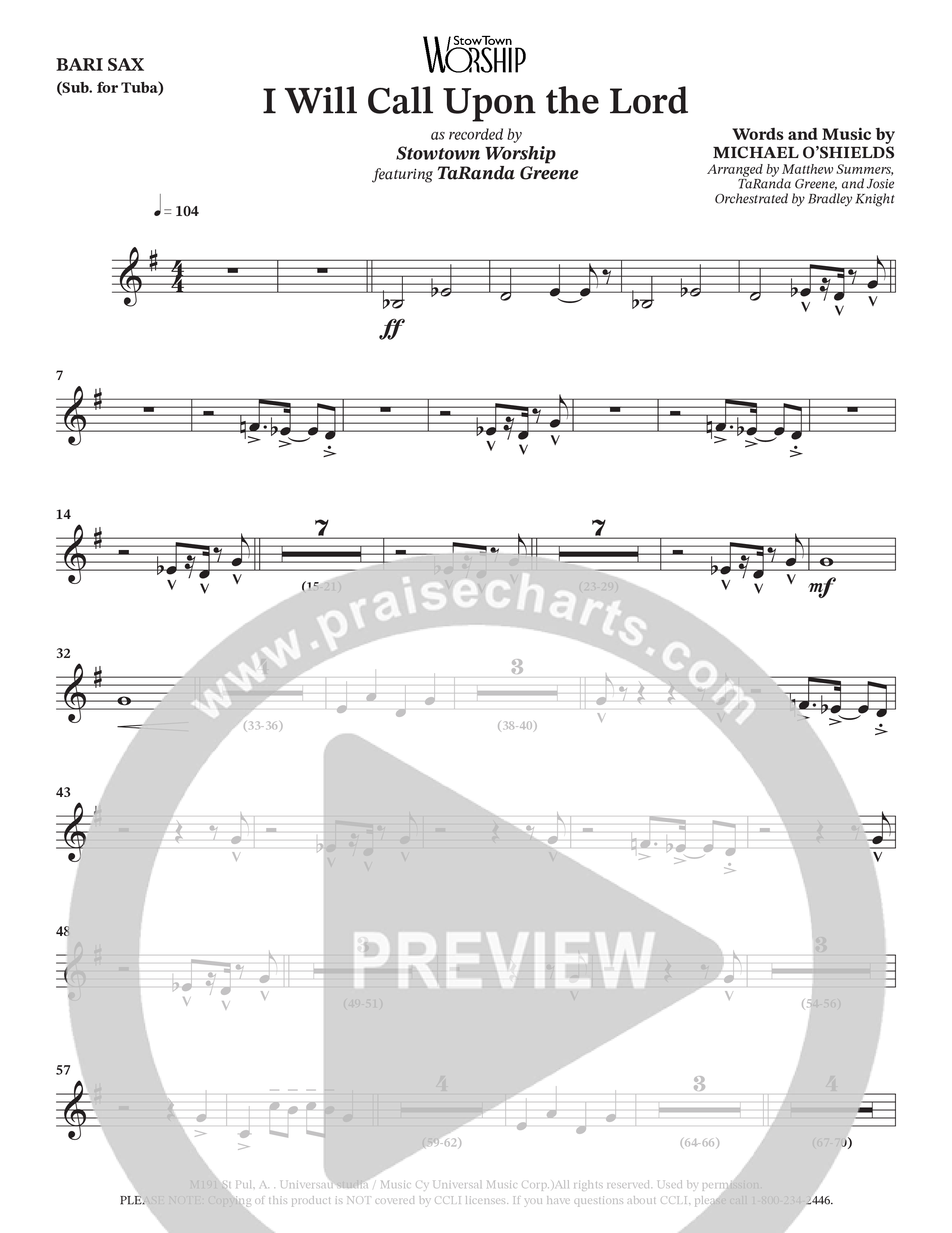 I Will Call Upon The Lord (Choral Anthem SATB) Bari Sax (StowTown Worship / TaRanda Greene)