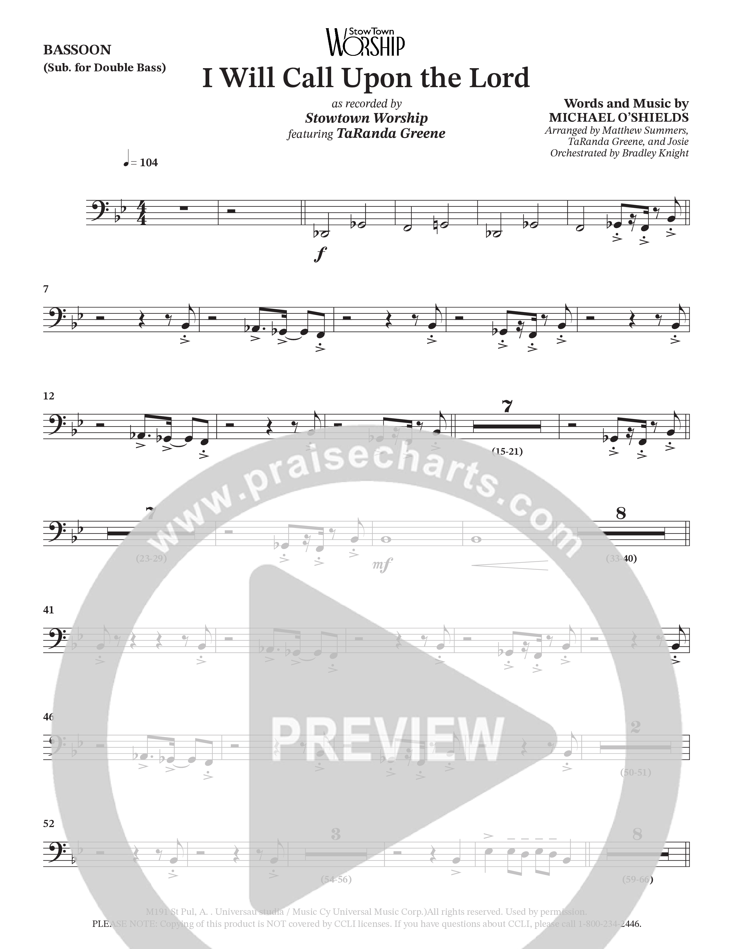 I Will Call Upon The Lord (Choral Anthem SATB) Bassoon (StowTown Worship / TaRanda Greene)