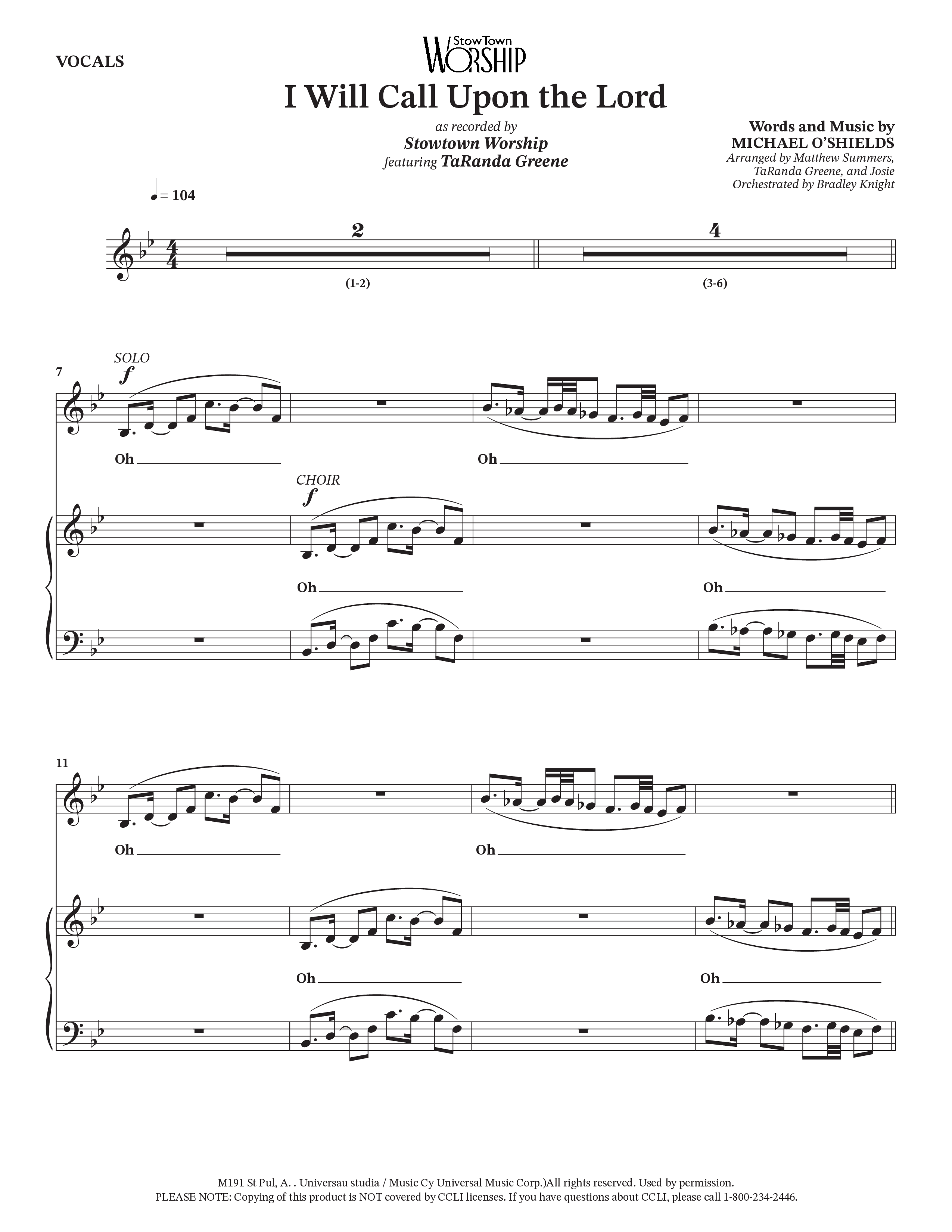 I Will Call Upon The Lord (Choral Anthem SATB) Choir Sheet (SATB) (StowTown Worship / TaRanda Greene)