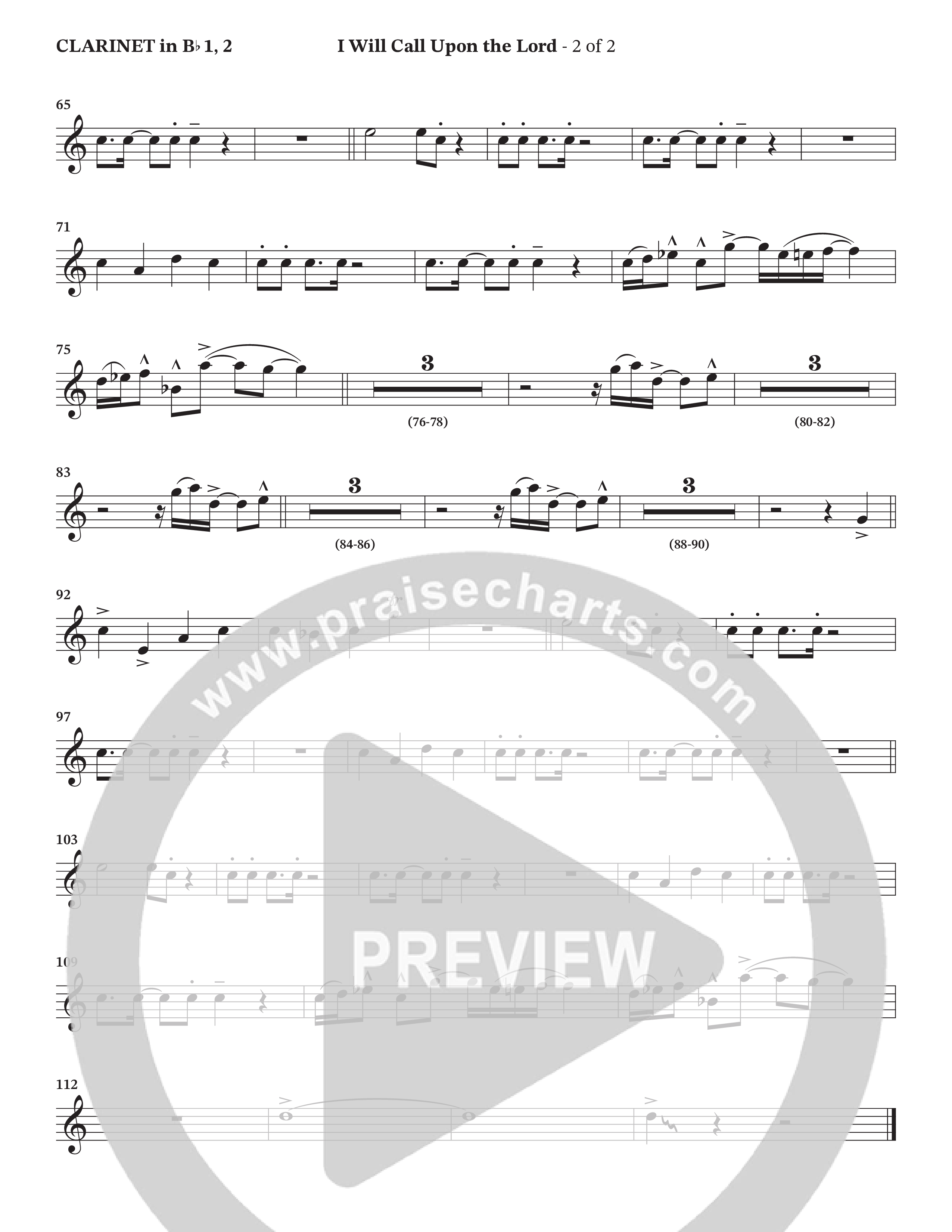 I Will Call Upon The Lord (Choral Anthem SATB) Clarinet 1/2 (StowTown Worship / TaRanda Greene)