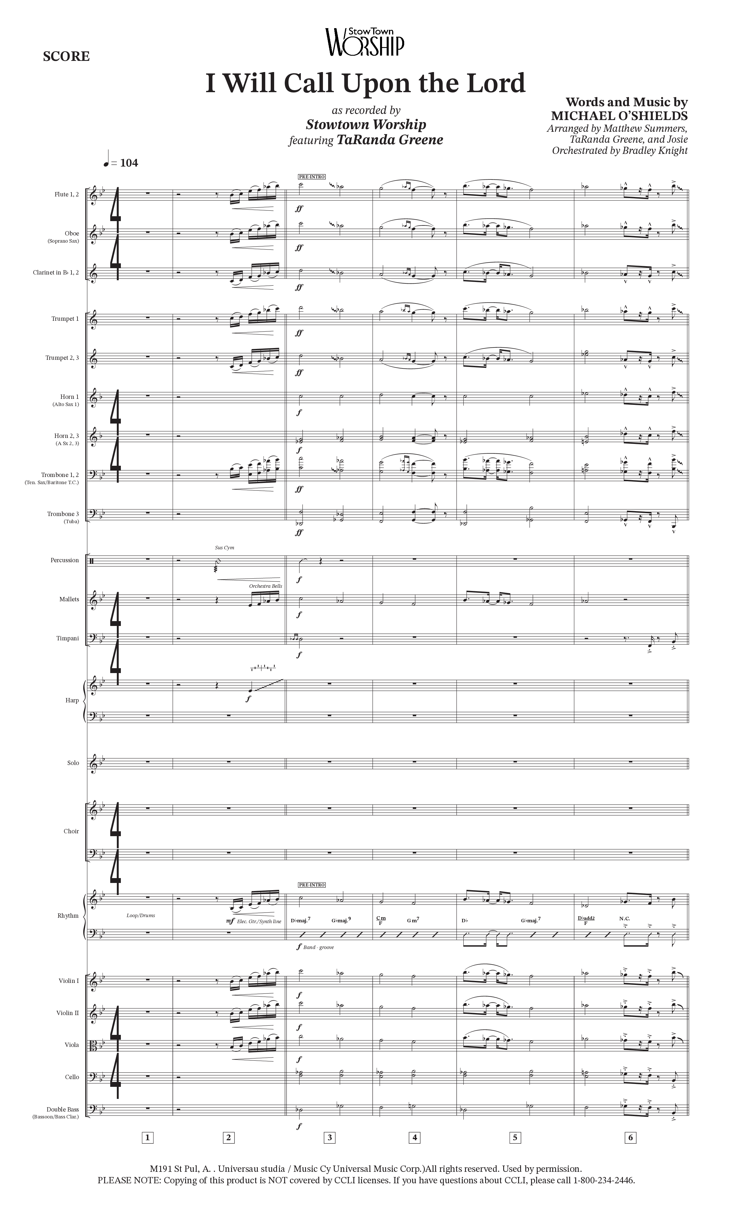 I Will Call Upon The Lord (Choral Anthem SATB) Orchestration (StowTown Worship / TaRanda Greene)