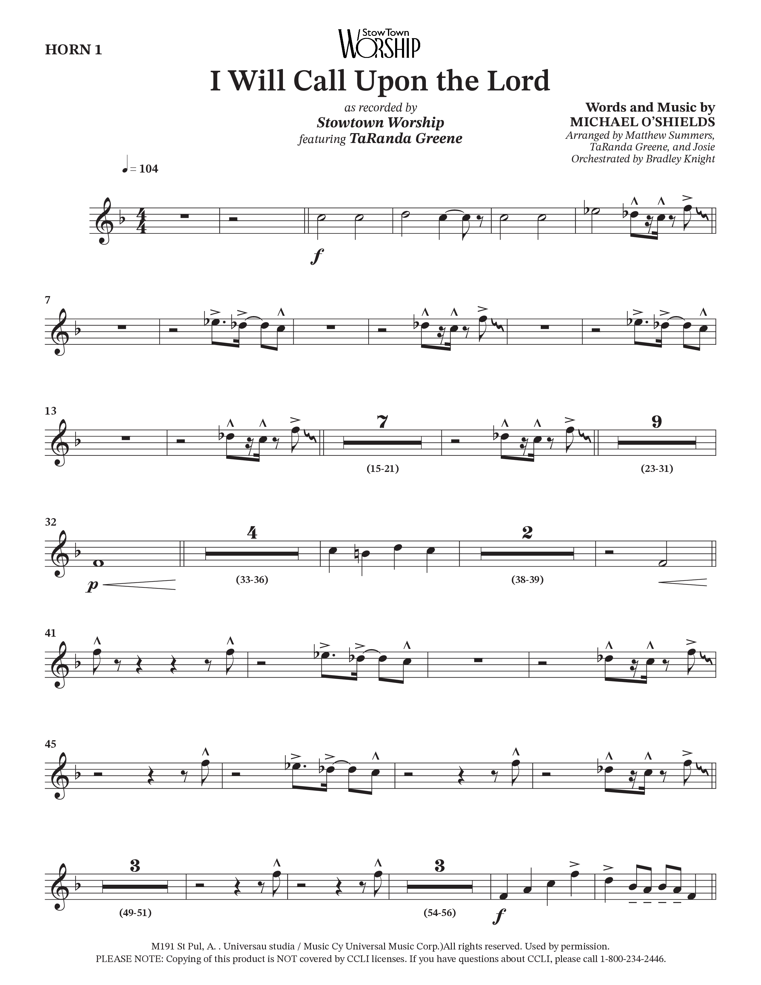 I Will Call Upon The Lord (Choral Anthem SATB) French Horn (StowTown Worship / TaRanda Greene)