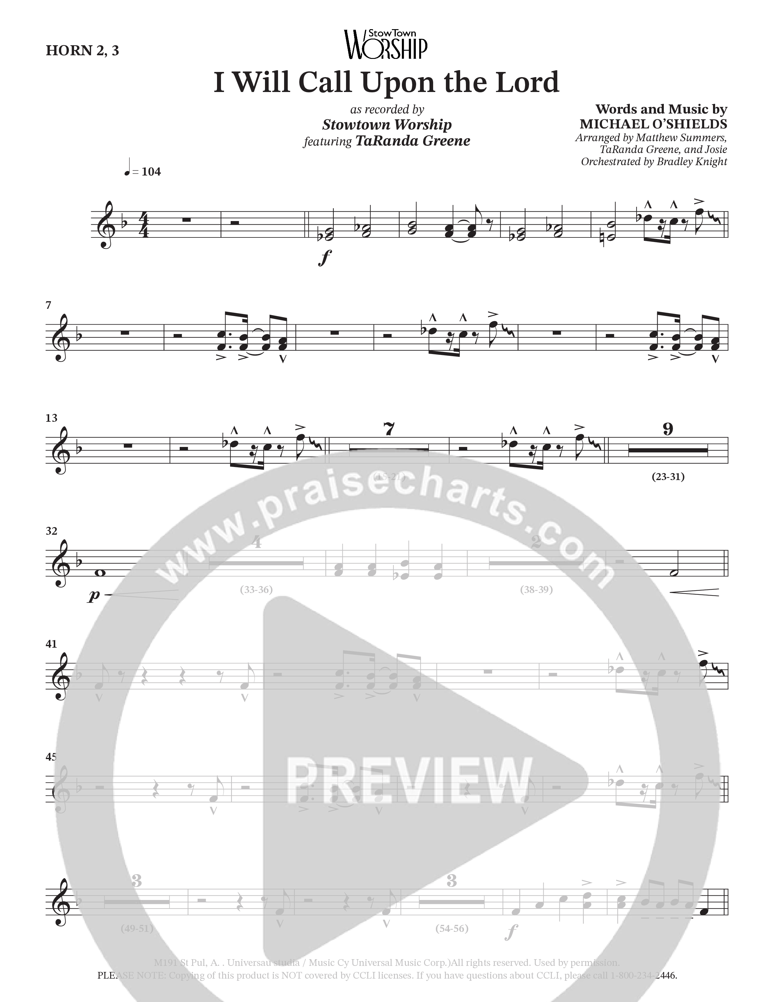 I Will Call Upon The Lord (Choral Anthem SATB) French Horn (StowTown Worship / TaRanda Greene)