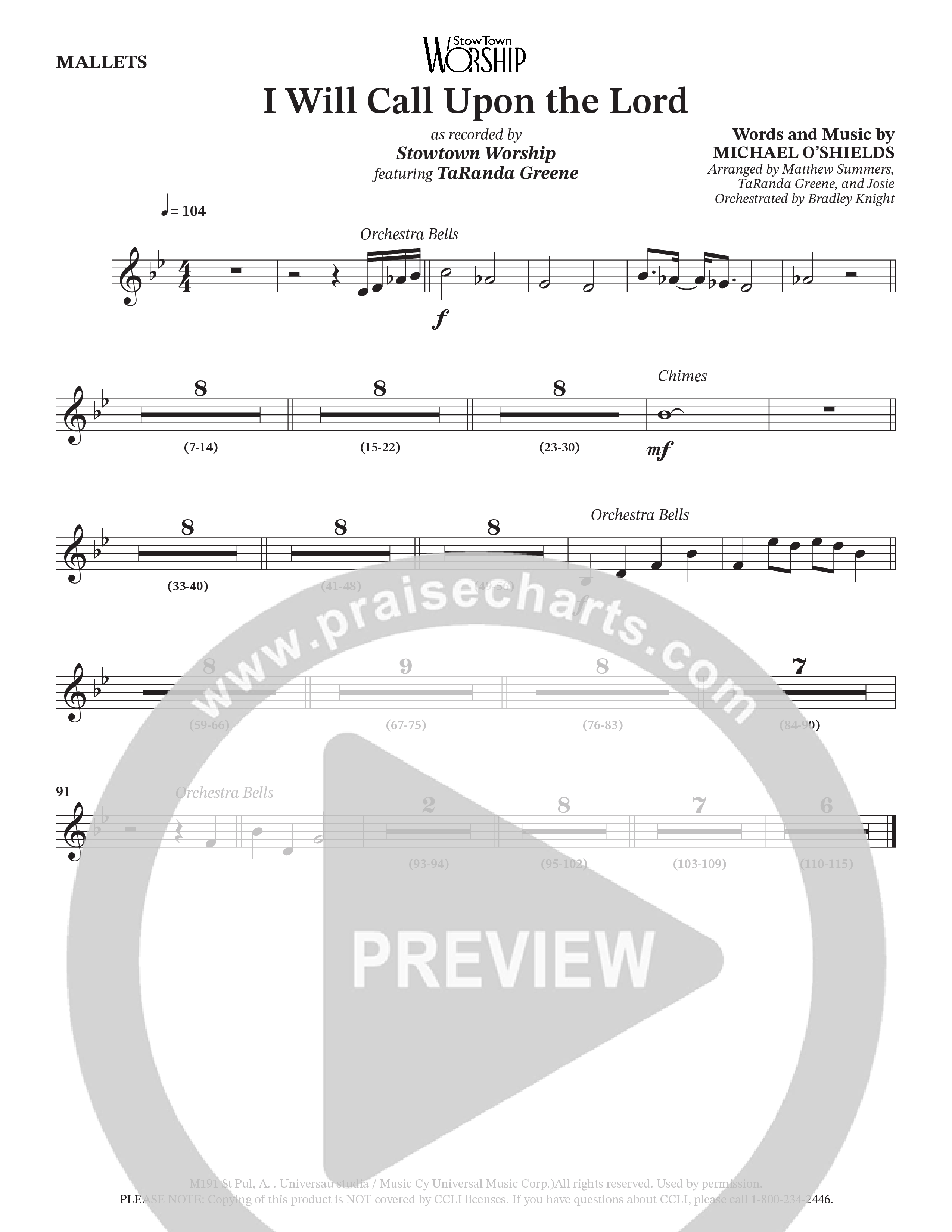 I Will Call Upon The Lord (Choral Anthem SATB) Mallets (StowTown Worship / TaRanda Greene)