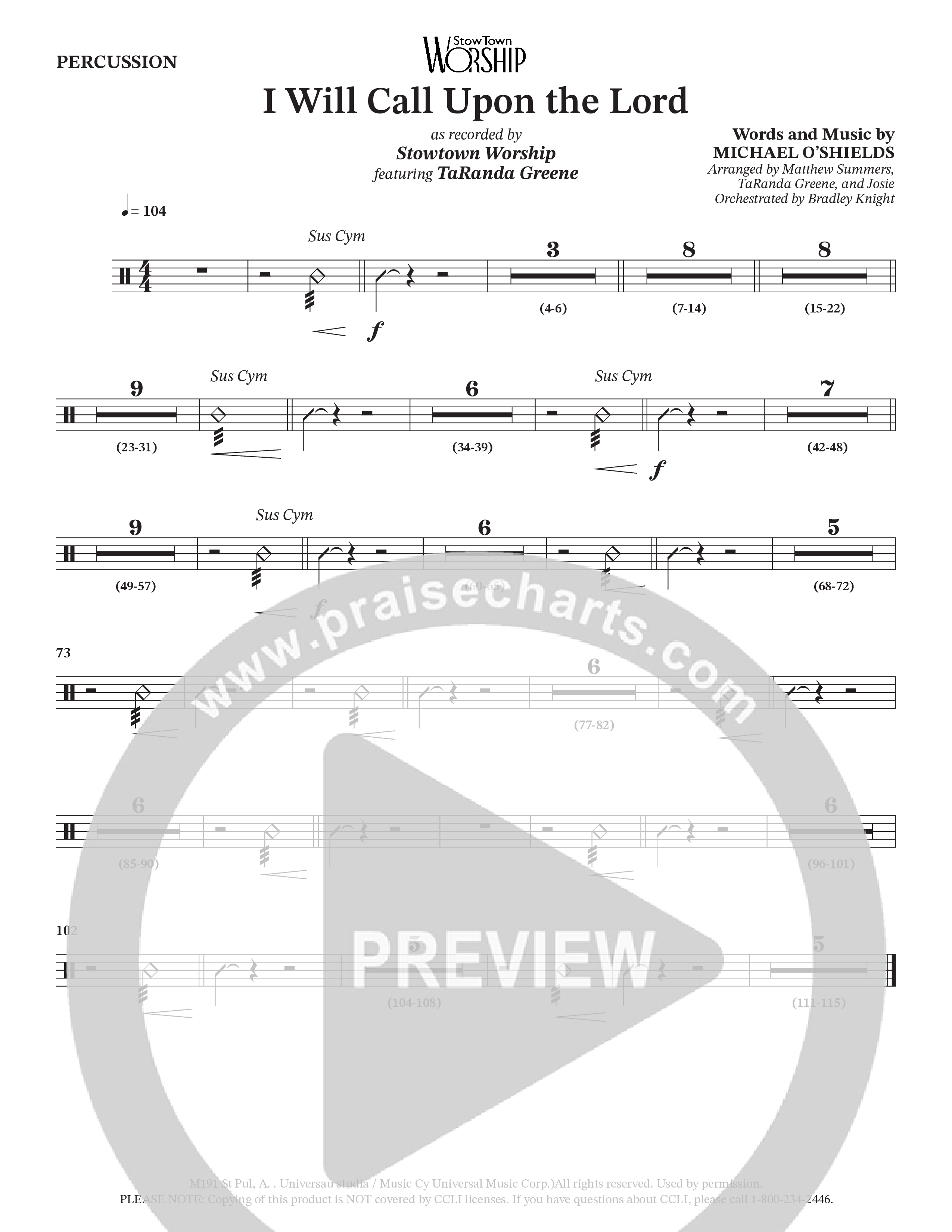 I Will Call Upon The Lord (Choral Anthem SATB) Percussion (StowTown Worship / TaRanda Greene)