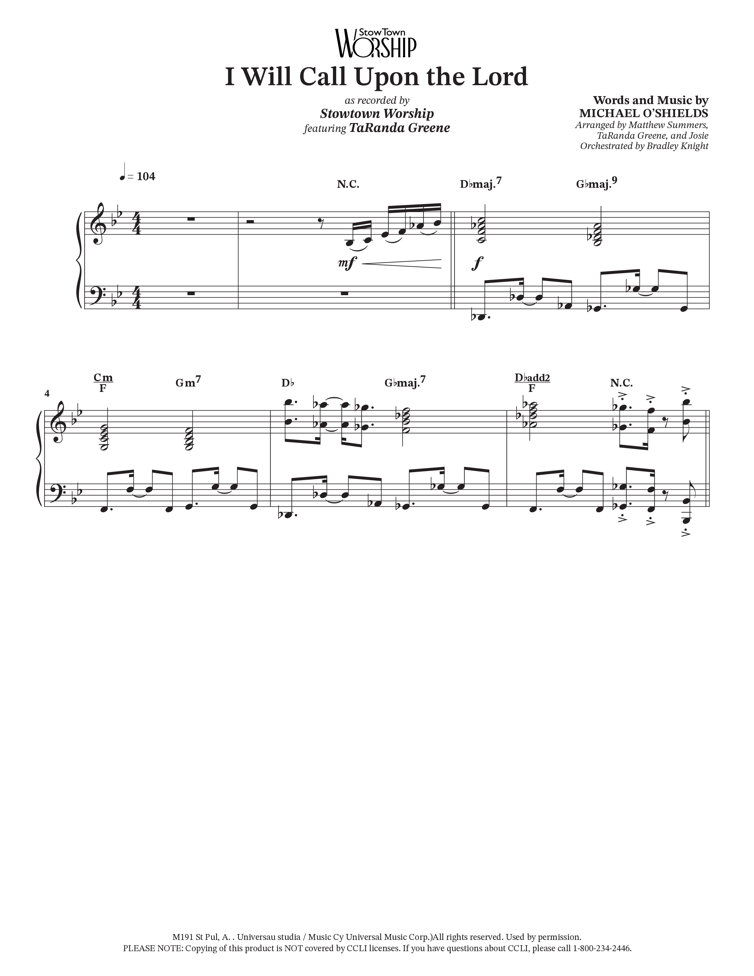 I Will Call Upon The Lord (Choral Anthem SATB) Anthem (SATB/Piano) (StowTown Worship / TaRanda Greene)
