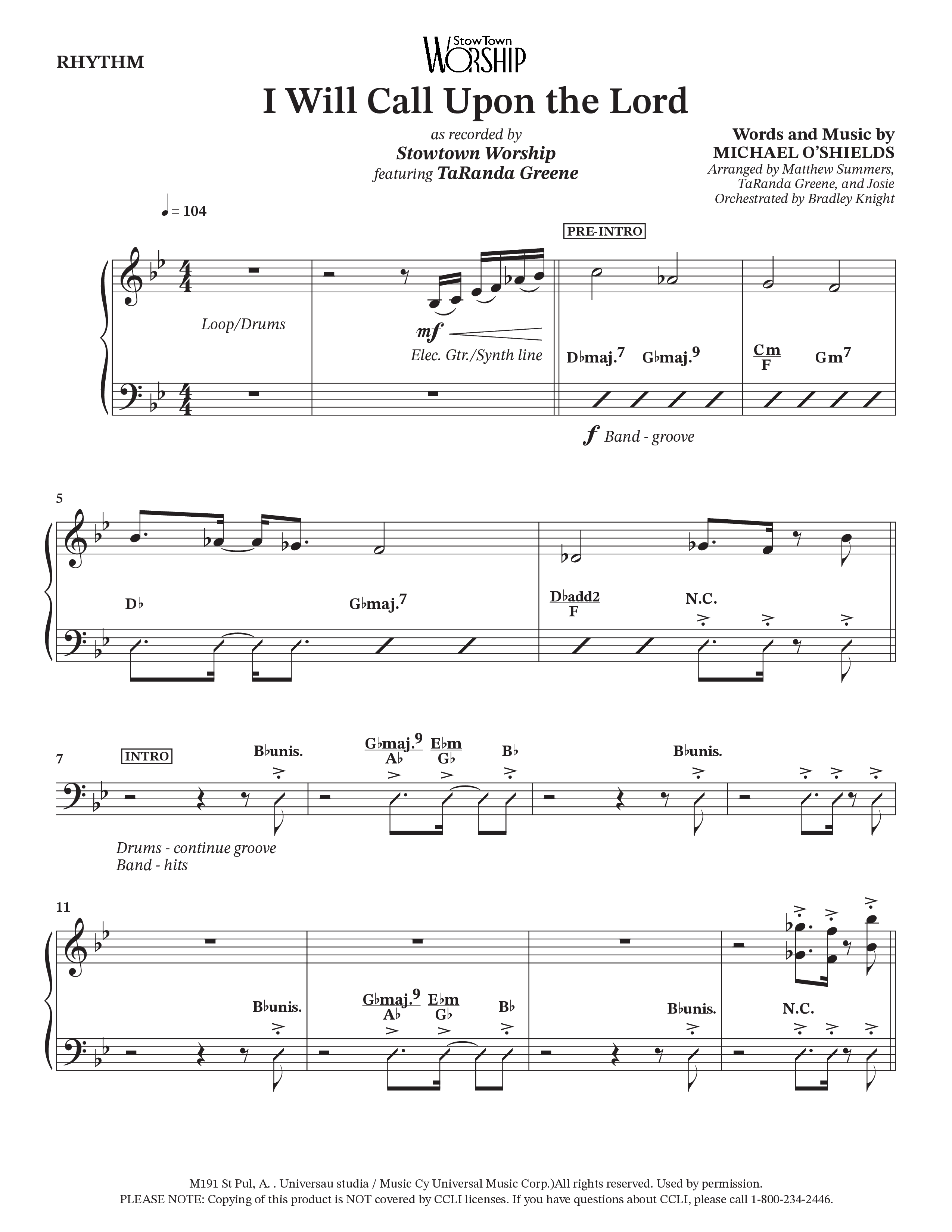 I Will Call Upon The Lord (Choral Anthem SATB) Rhythm Chart (StowTown Worship / TaRanda Greene)